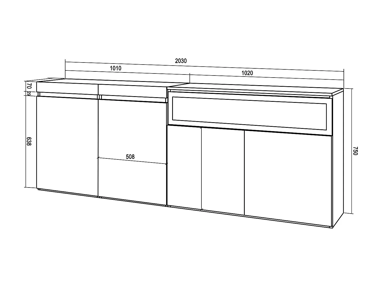 Dressoir, Opbergkast, 200x75x35cm, 4 Deuren, Elektrische haard, Cement