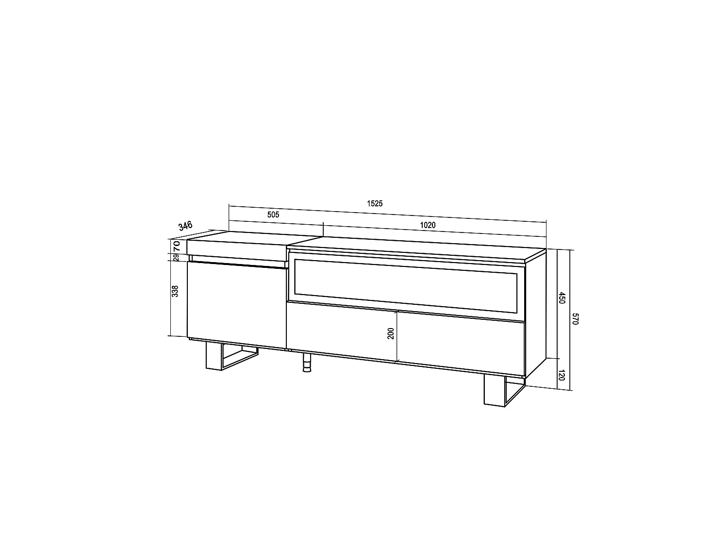 Meuble TV, Banc Télé, 150x35x57cm, Pour les TV jusqu'à 65", Cheminée électrique, Design industriel, Blanc et noir