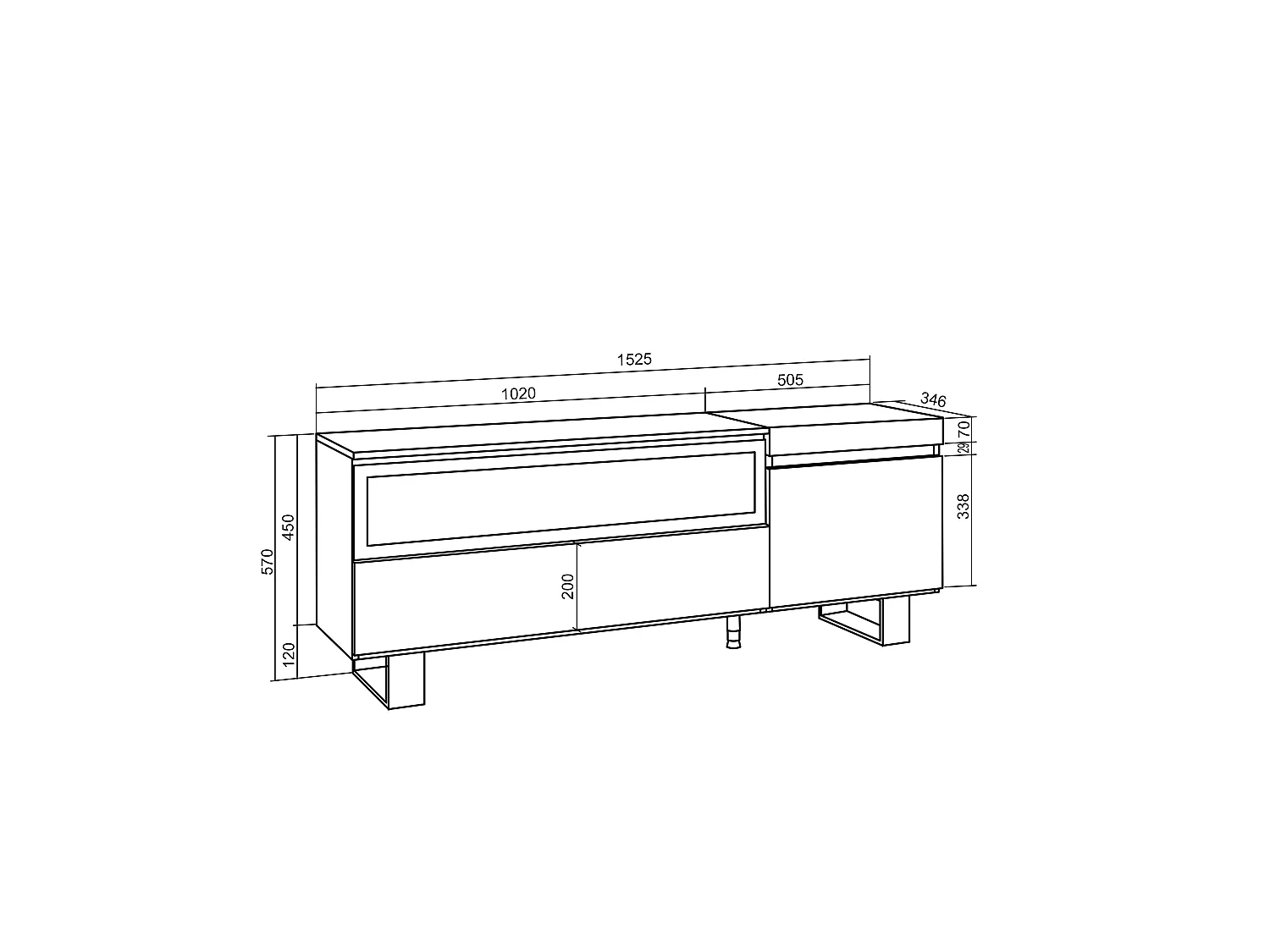 Meuble TV, Banc Télé, 150x35x57cm, Pour les TV jusqu'à 65", Cheminée électrique, Design industriel, Ciment