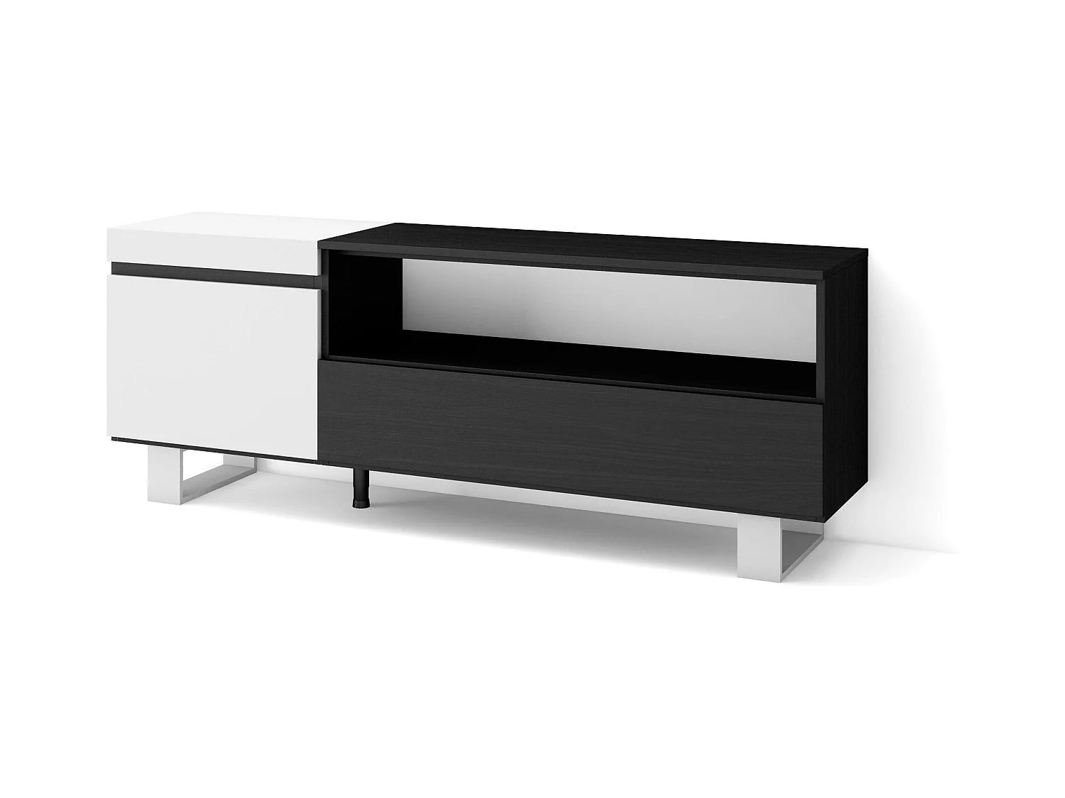 TV-Schrank, Lowboard, 150x35x57cm, Für TV-Geräte bis zu 65", Industriedesign, Weiß und Schwarz