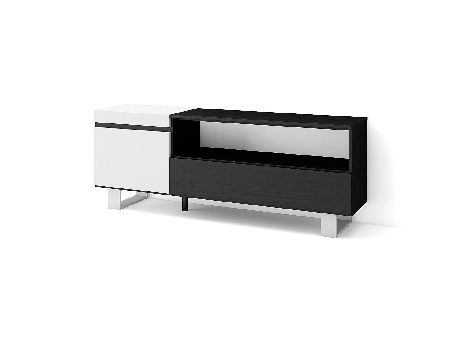Meuble TV, Banc Télé, 150x35x57cm, Pour les TV jusqu'à 65", Design industriel, Blanc et noir