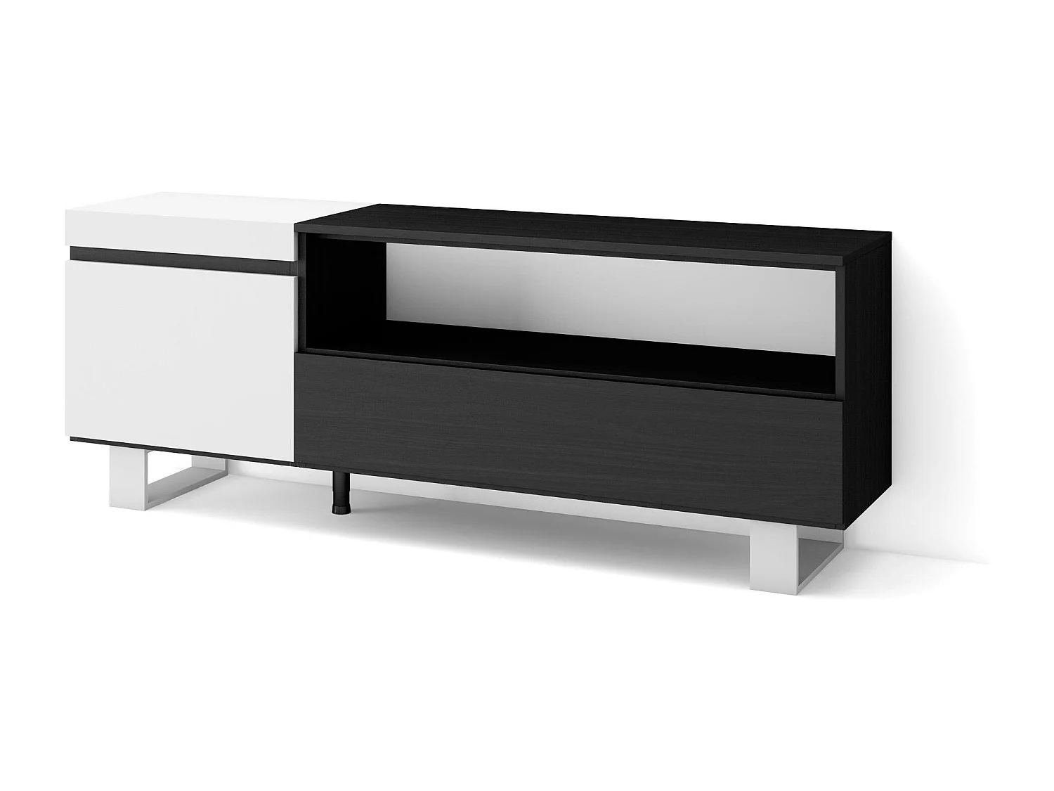 Meuble TV, Banc Télé, 150x35x57cm, Pour les TV jusqu'à 65", Design industriel, Blanc et noir