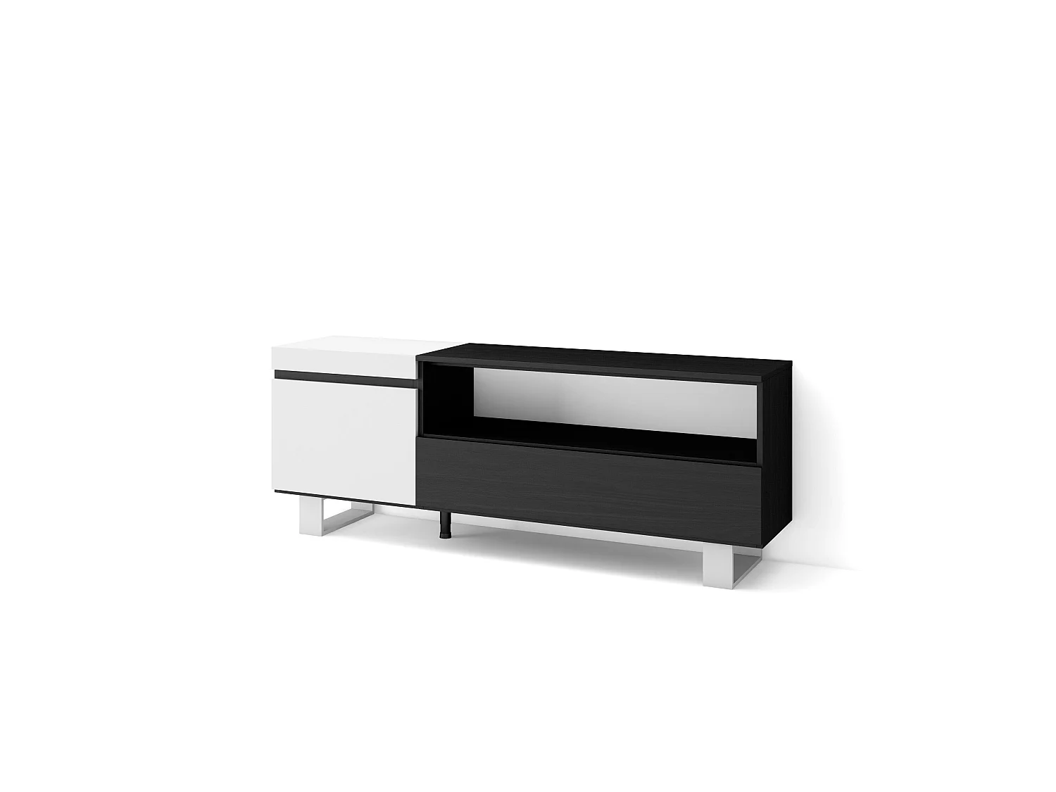 Meuble TV, Banc Télé, 150x35x57cm, Pour les TV jusqu'à 65", Design industriel, Blanc et noir
