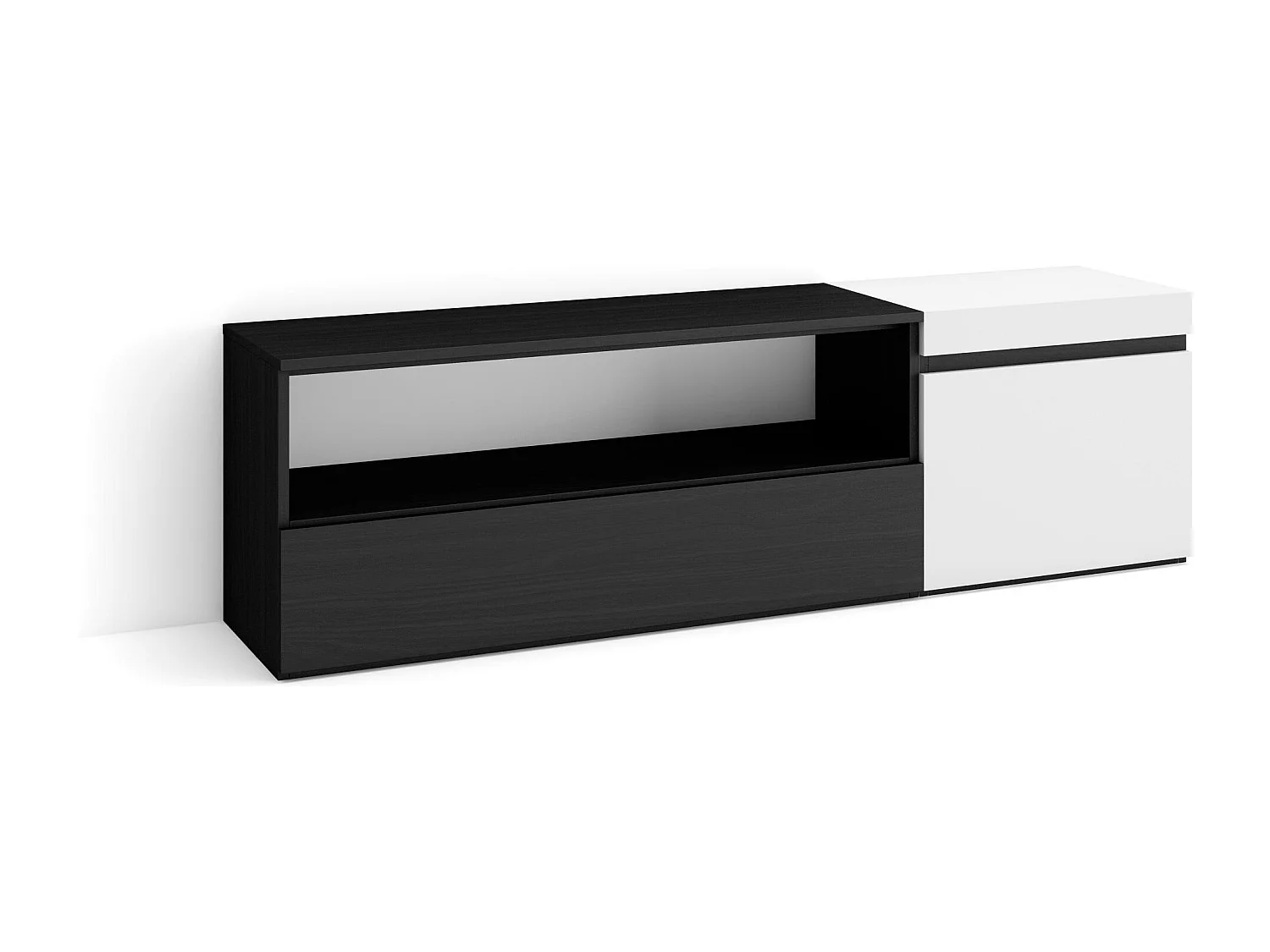 TV-Meubel, Lowboard, 150x35x45cm, Voor tv's tot 65", TV-Tafel, Wit en Zwart