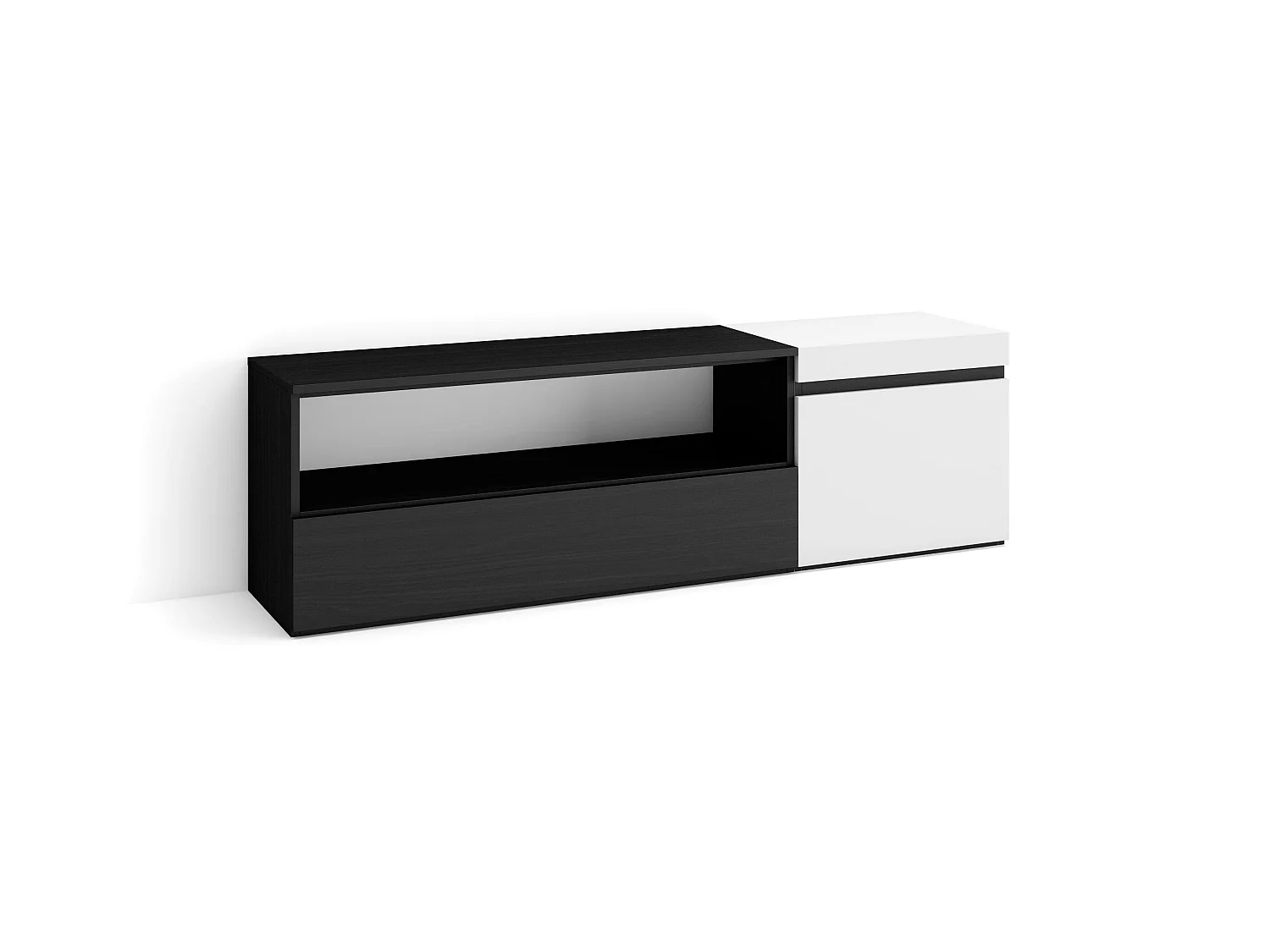 TV-Meubel, Lowboard, 150x35x45cm, Voor tv's tot 65", TV-Tafel, Wit en Zwart