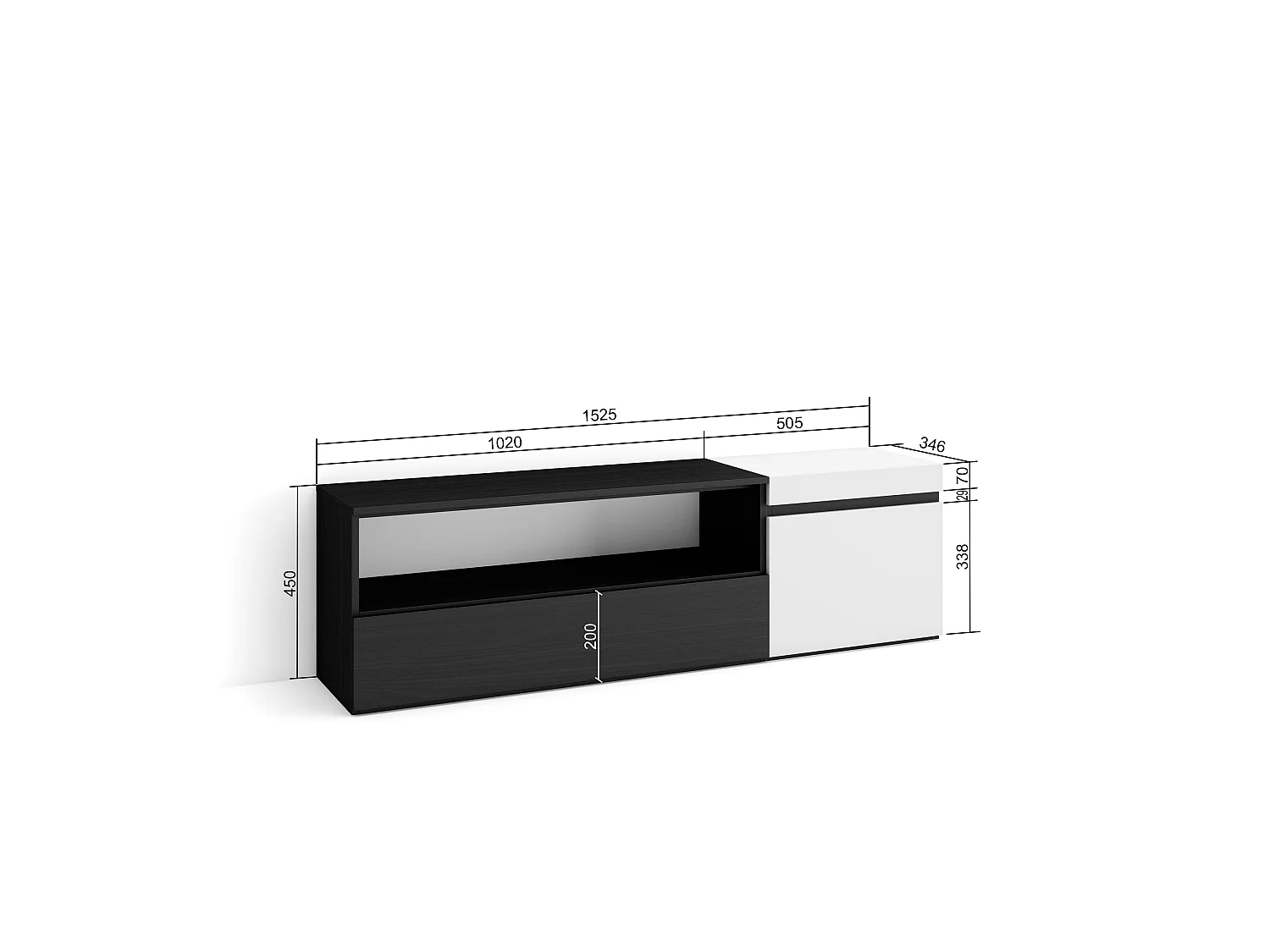 TV-Meubel, Lowboard, 150x35x45cm, Voor tv's tot 65", TV-Tafel, Wit en Zwart