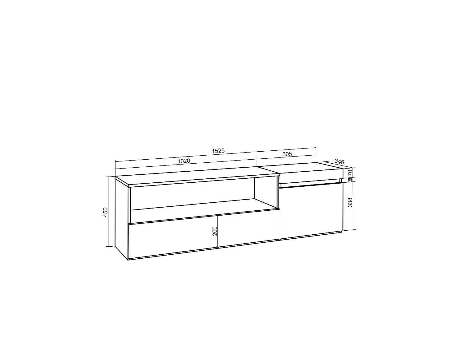 TV-Meubel, Lowboard, 150x35x45cm, Voor tv's tot 65", TV-Tafel, Cement