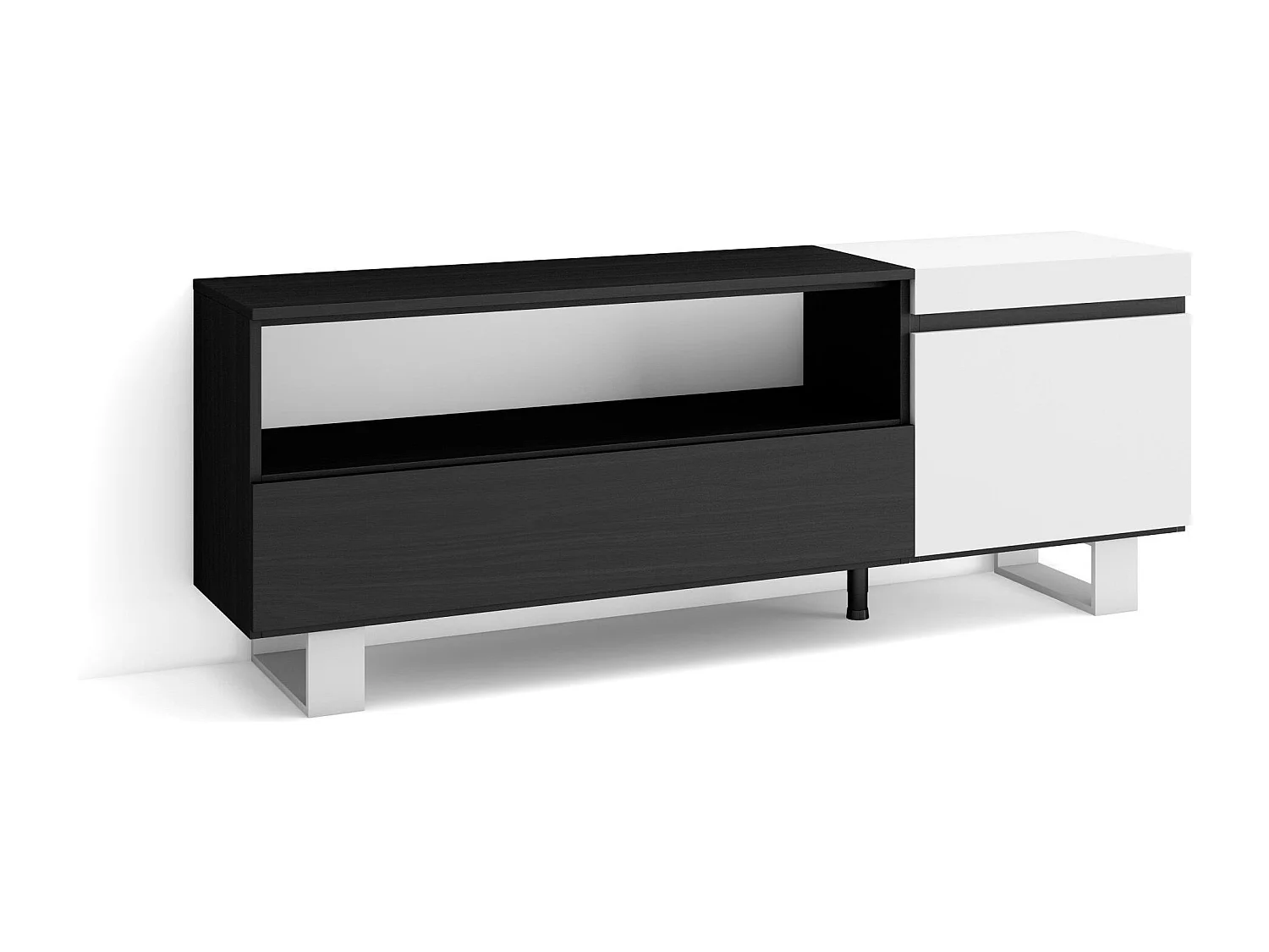 TV-Schrank, Lowboard, 150x35x57cm, Für TV-Geräte bis zu 65", Industriedesign, Weiß und Schwarz