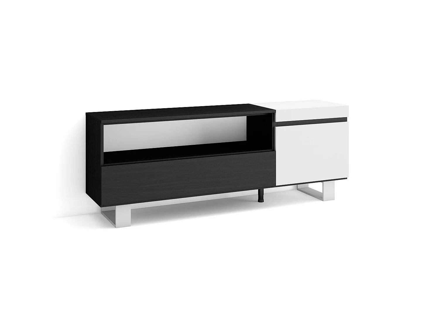 Meuble TV, Banc Télé, 150x35x57cm, Pour les TV jusqu'à 65", Design industriel, Blanc et noir