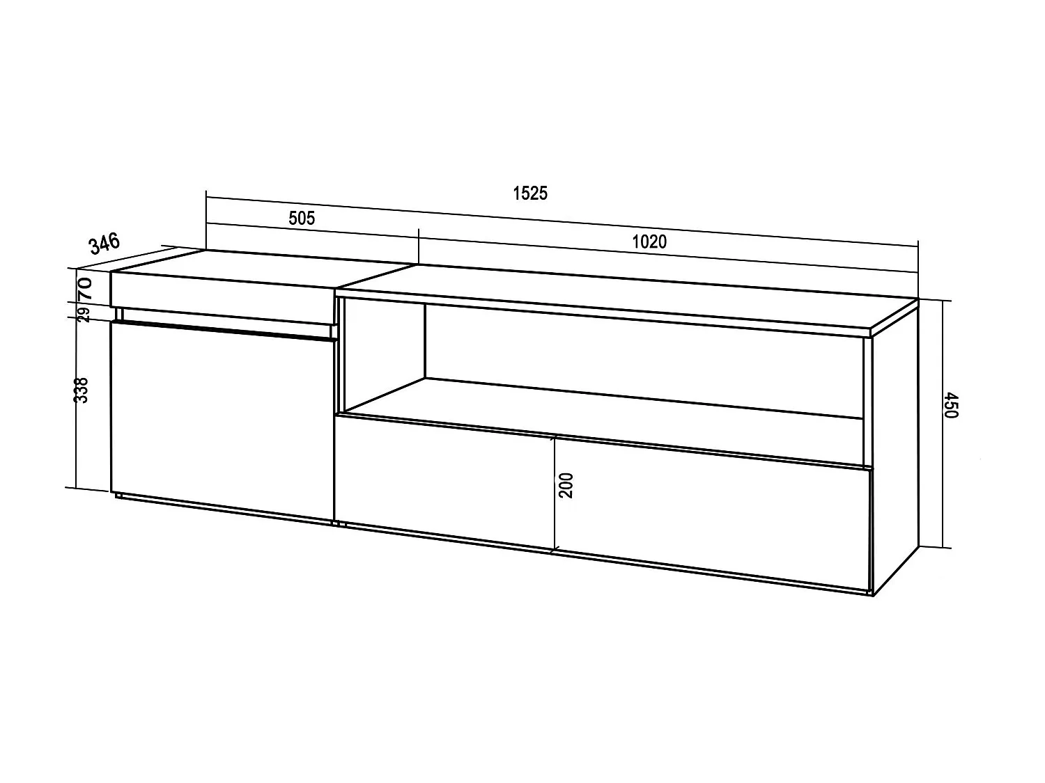 TV-Schrank, Lowboard, 150x35x45cm, Für TV-Geräte bis zu 65", Fernsehtisch, Zement