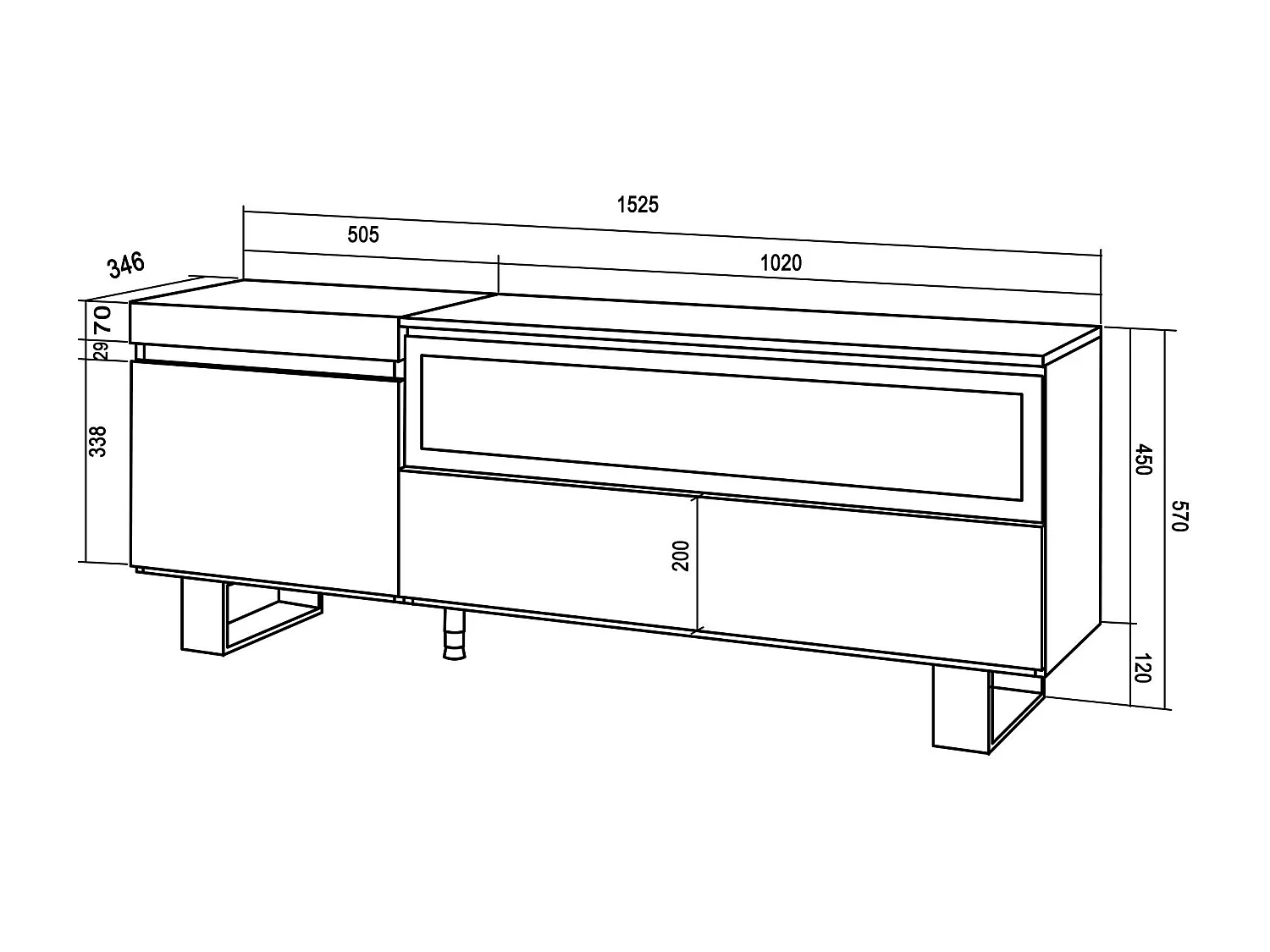 Meuble TV, Banc Télé, 150x35x57cm, Pour les TV jusqu'à 65", Cheminée électrique, Design industriel, Chêne et noir