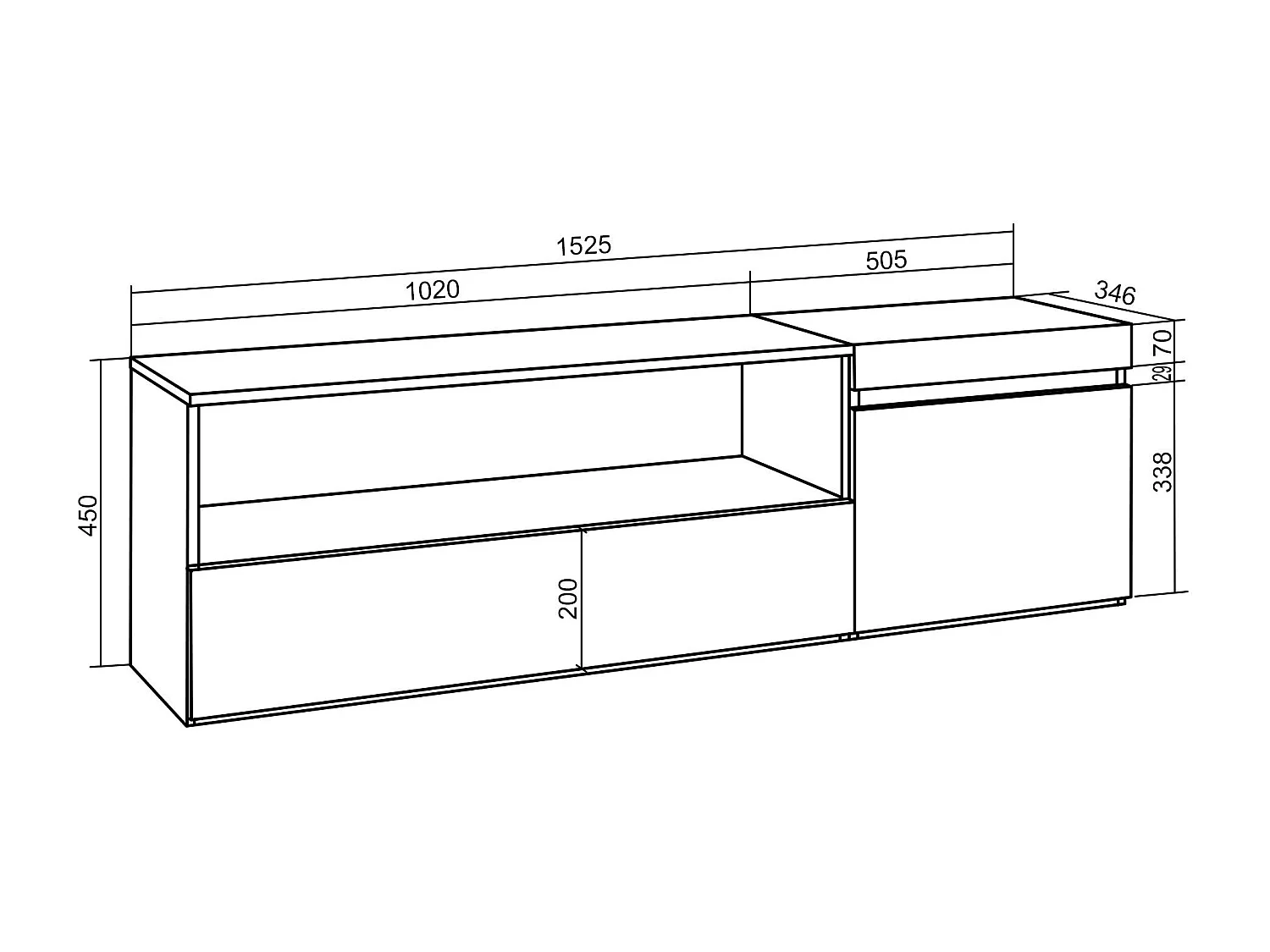 TV-Schrank, Lowboard, 150x35x45cm, Für TV-Geräte bis zu 65", Fernsehtisch, Schwarz