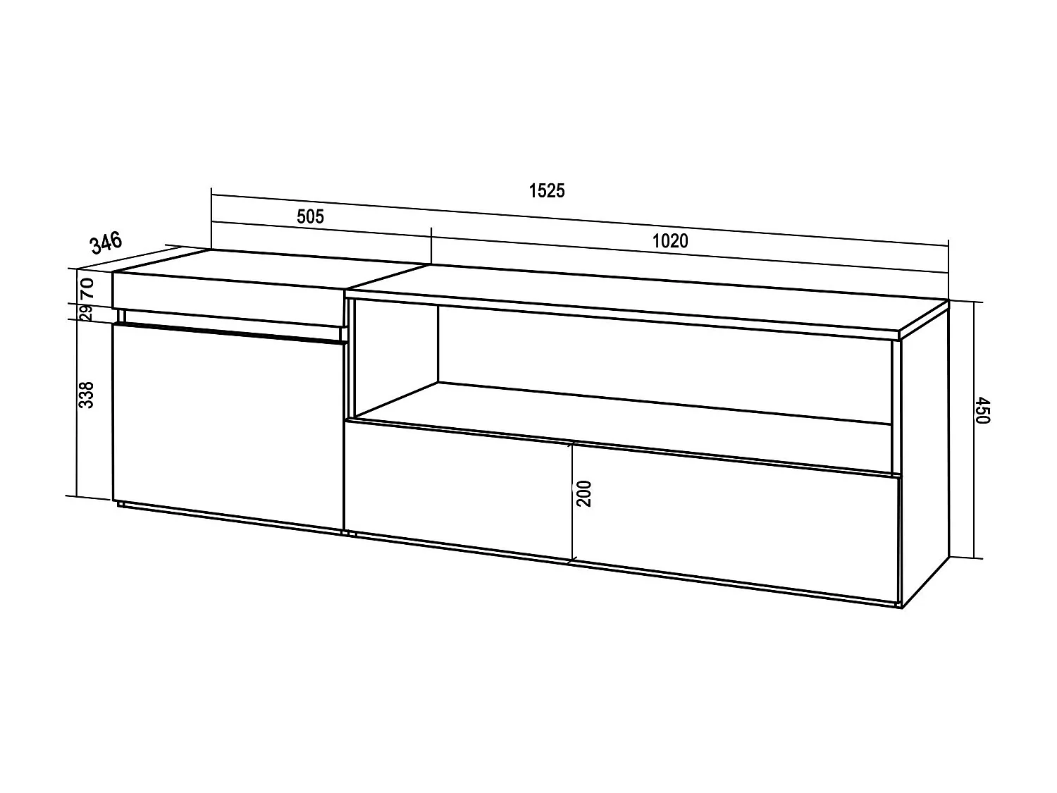 TV-Meubel, Lowboard, 150x35x45cm, Voor tv's tot 65", TV-Tafel, Wit en Zwart