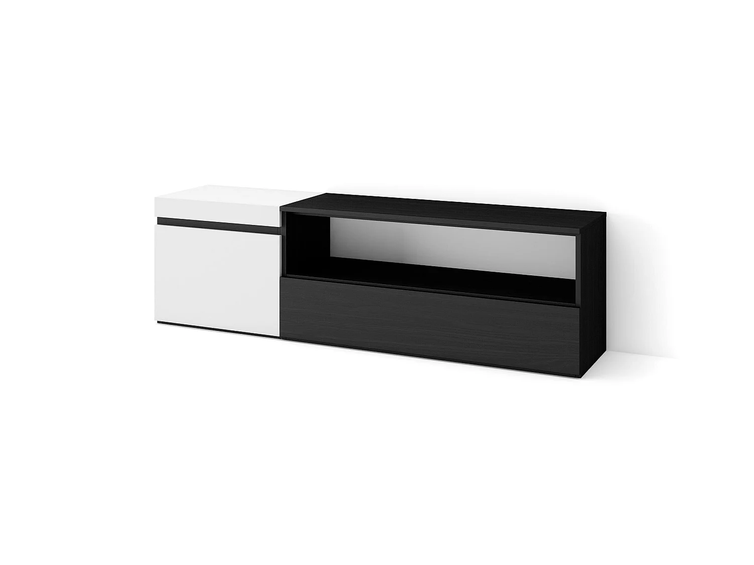 Meuble TV, Banc Télé, 150x35x45cm, Pour les TV jusqu'à 65", Meubles de salon, Blanc et noir