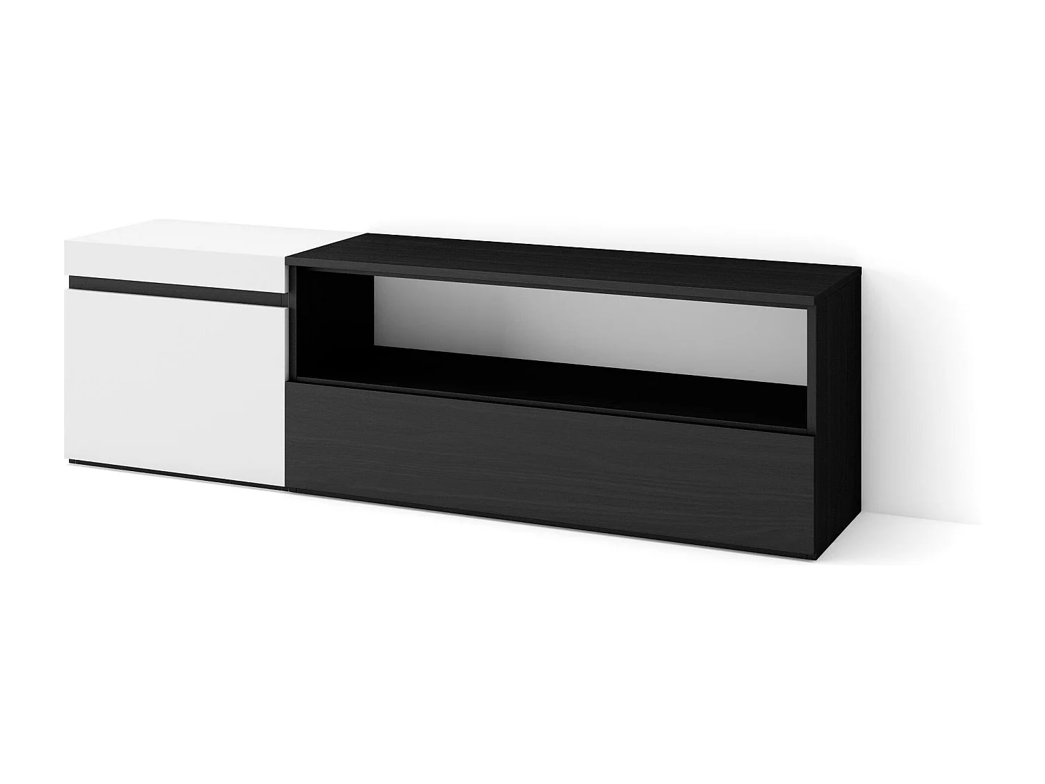 Meuble TV, Banc Télé, 150x35x45cm, Pour les TV jusqu'à 65", Meubles de salon, Blanc et noir