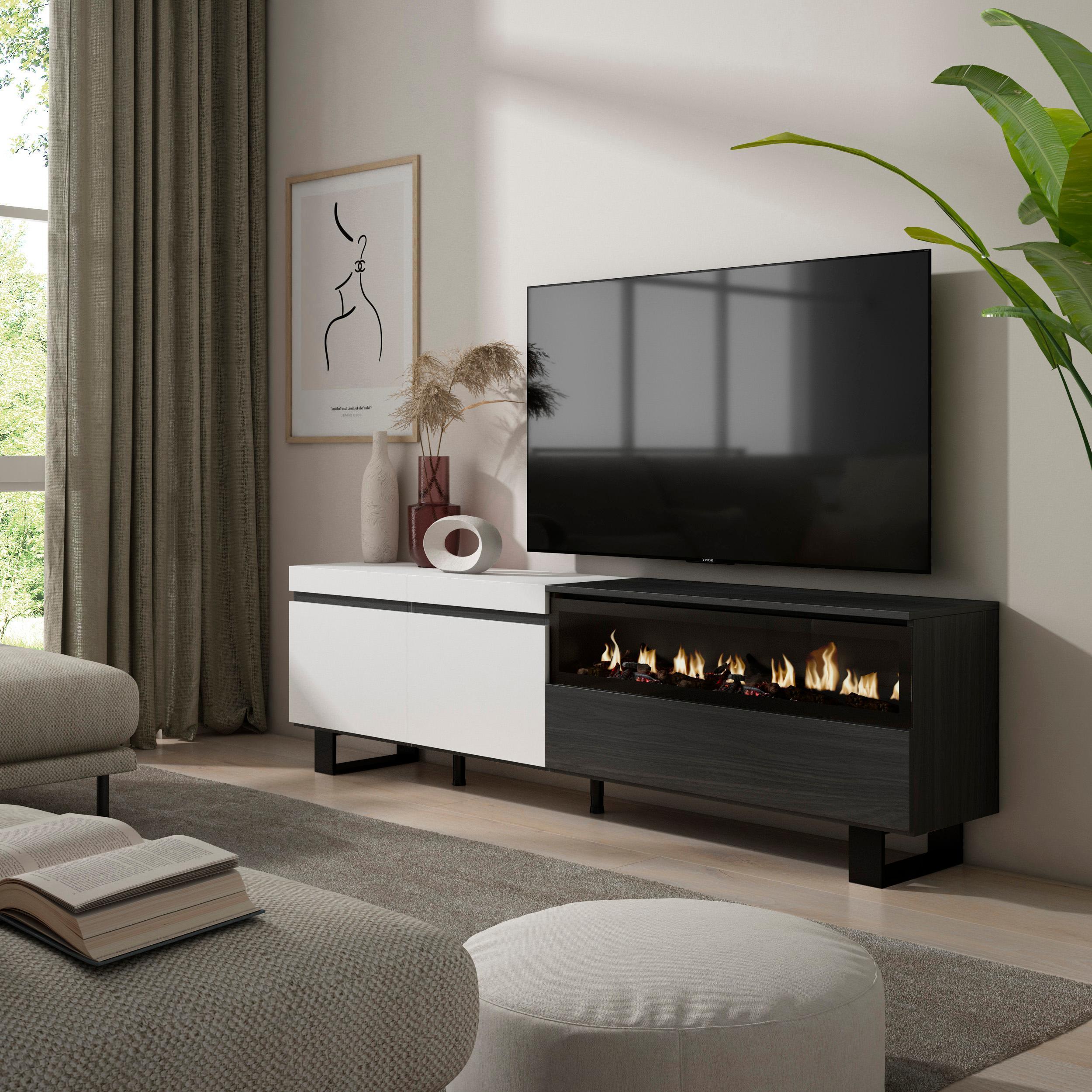 Mueble Tv, Televisión, Muebles De Salón, Almacenaje, 200x57x35cm, Para  Tv Hasta 80, Chimenea Eléctrica, Diseño Industrial, Estilo Moderno, Negro con Ofertas en Carrefour