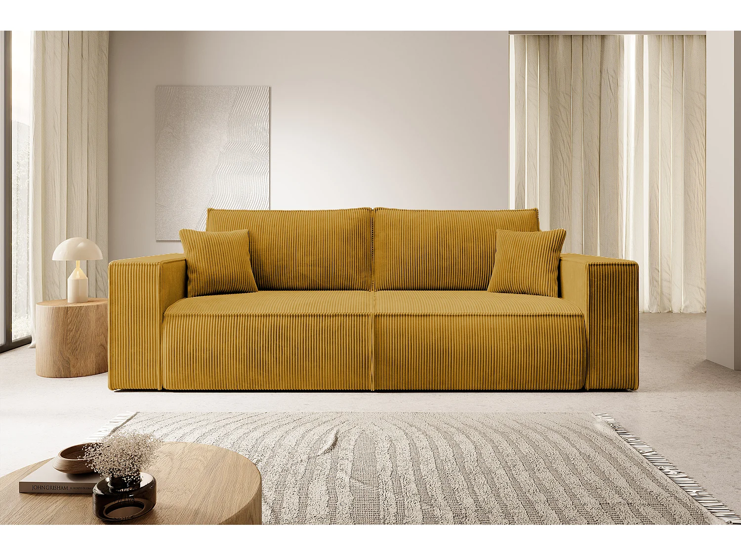 3-Sitzer Schlafsofa mit Bettzeugbehälter senffarbig - 257 cm - FARESE