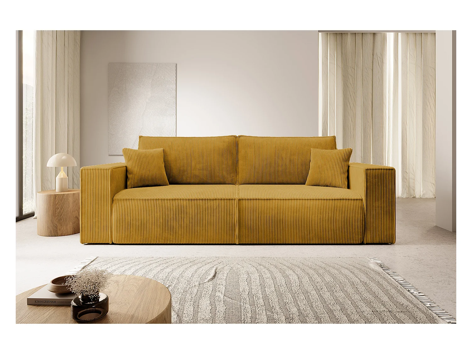 3-Sitzer Schlafsofa mit Bettzeugbehälter senffarbig - 257 cm - FARESE