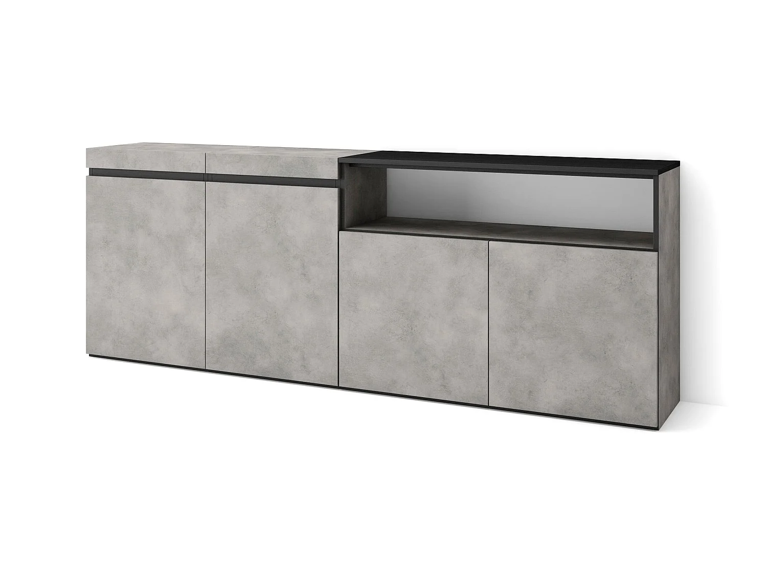 Buffet salon et cuisine, 200x75x35cm, 4 Portes, Meuble chaussure, Ciment