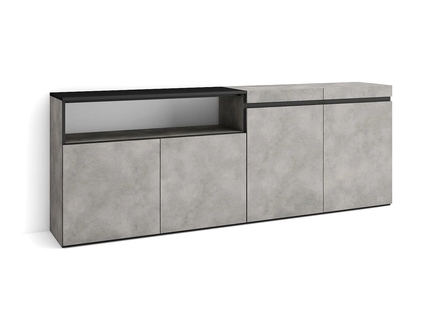 Buffet salon et cuisine, 200x75x35cm, 4 Portes, Meuble chaussure, Ciment