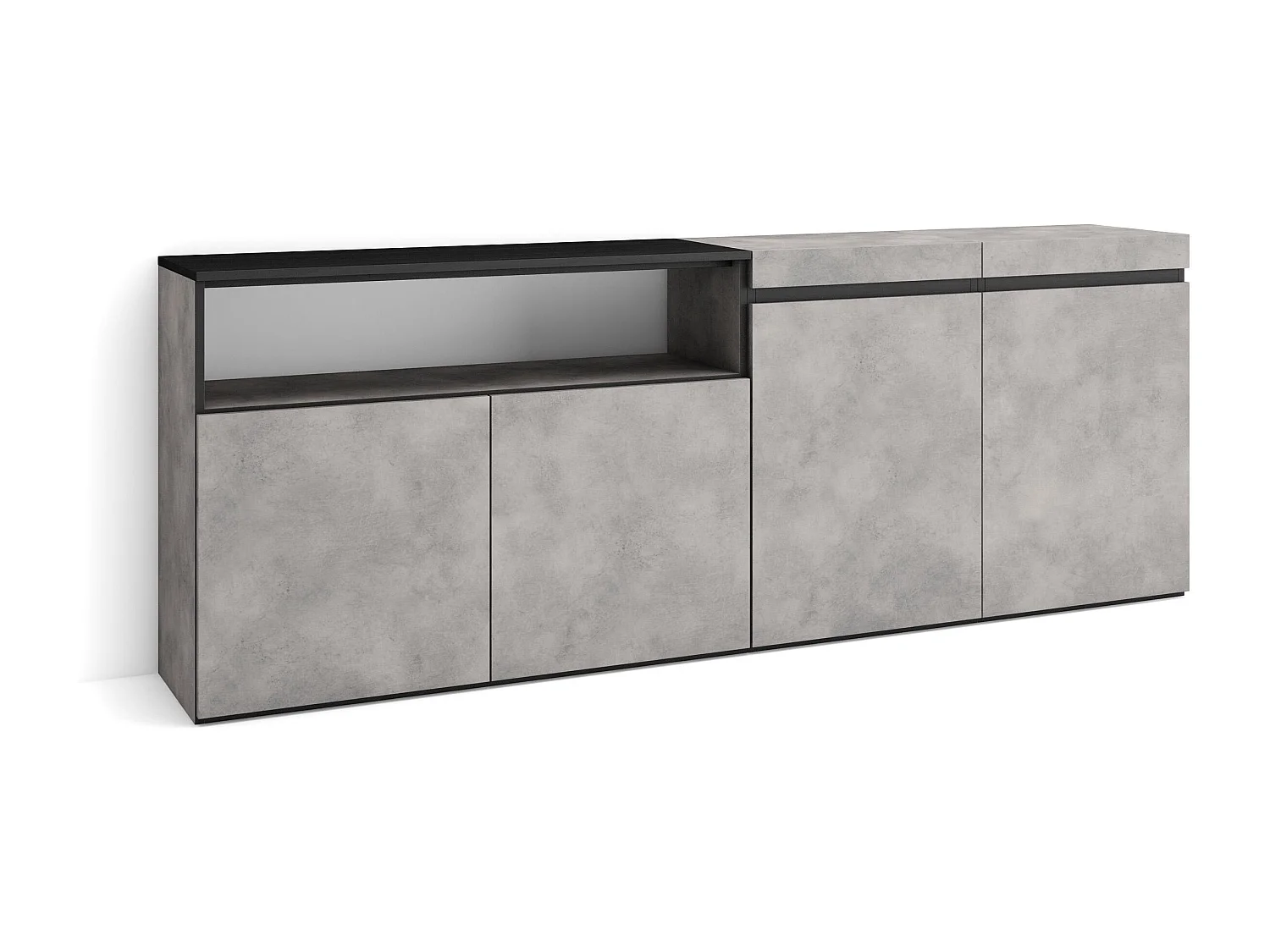 Credenza, Mobile, Cucina, 200x35x75cm, 4 Porte, grande stoccaggio, Cemento