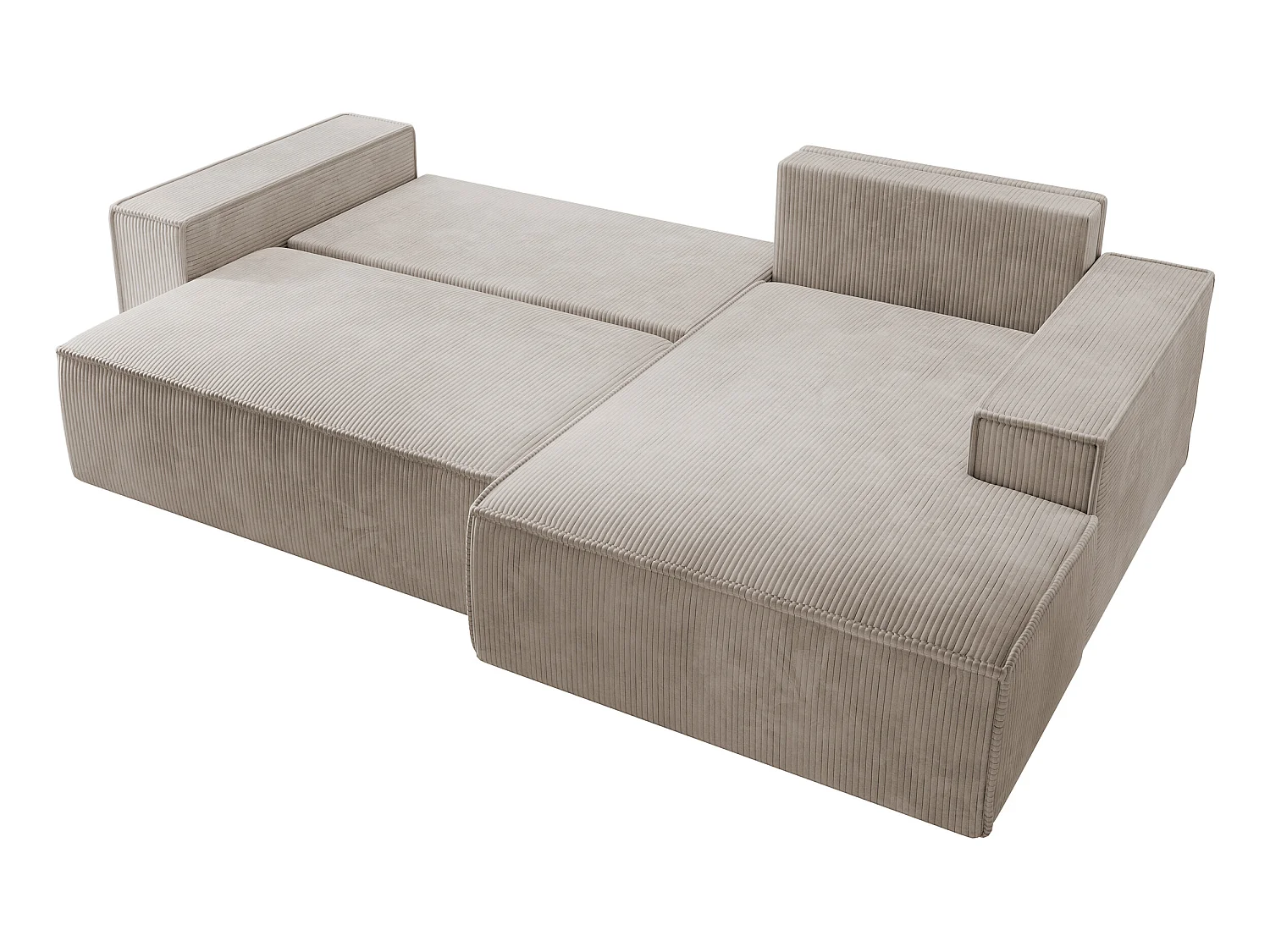 Ecksofa mit Schlaffunktion und Bettkasten - 267 cm - Ottomane rechts - Cordbezug in Beige - FARESE NEW
