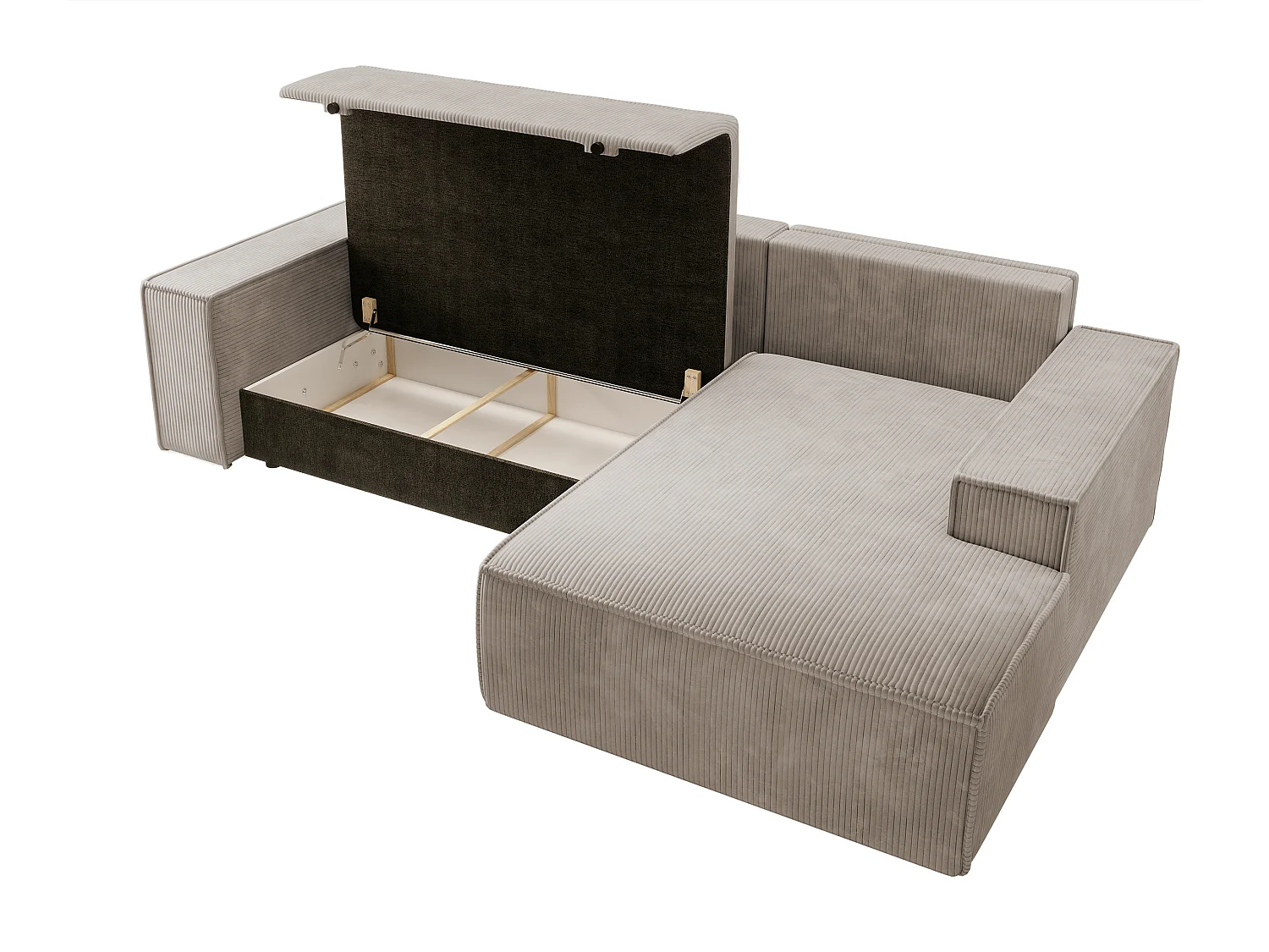 Ecksofa mit Schlaffunktion und Bettkasten - 267 cm - Ottomane rechts - Cordbezug in Beige - FARESE NEW