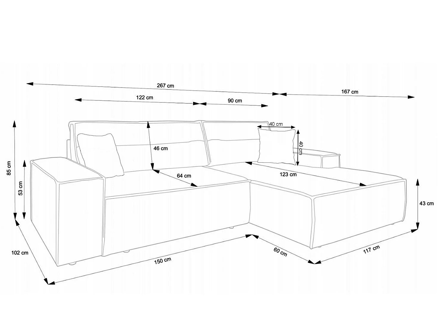 Ecksofa mit Schlaffunktion und Bettkasten - 267 cm - Ottomane rechts - Cordbezug in Beige - FARESE NEW