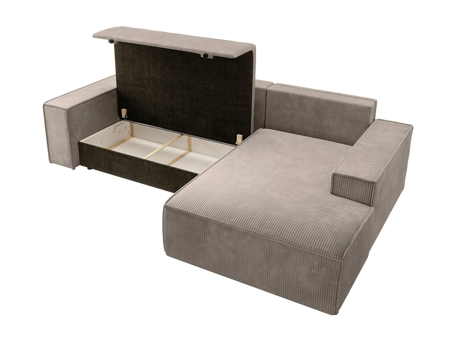 Canapé d'angle NEW - 267 cm - en L avec coffre de rangement canapé droit en velours côtelé beige - FARESE NEW