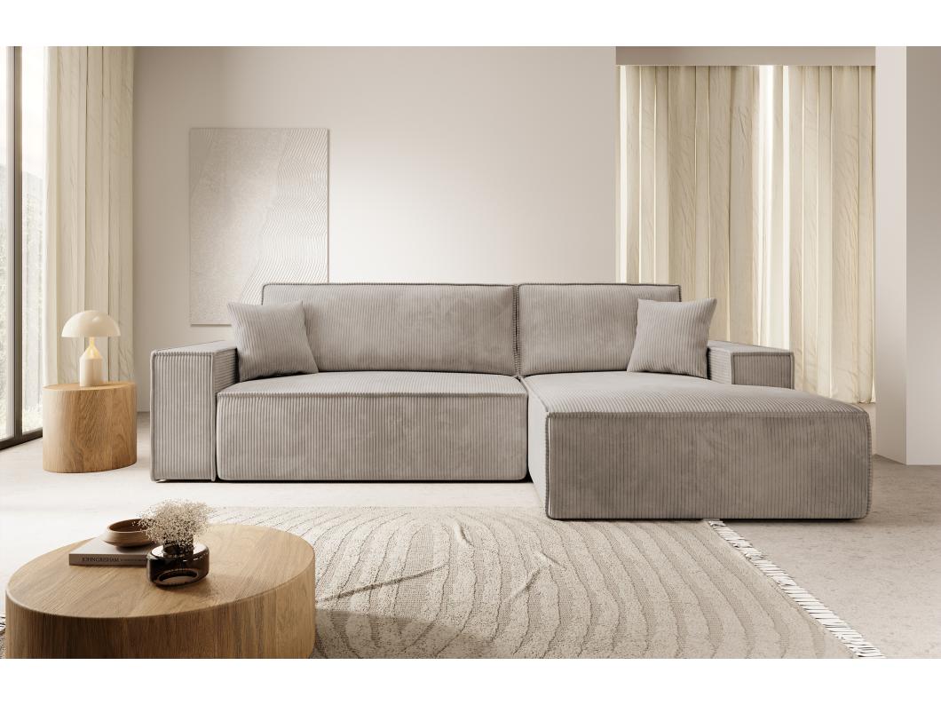 Hoekbank - 267 cm - L-vormig met opbergvak rechte bank in beige corduroy - FARESE NIEUW