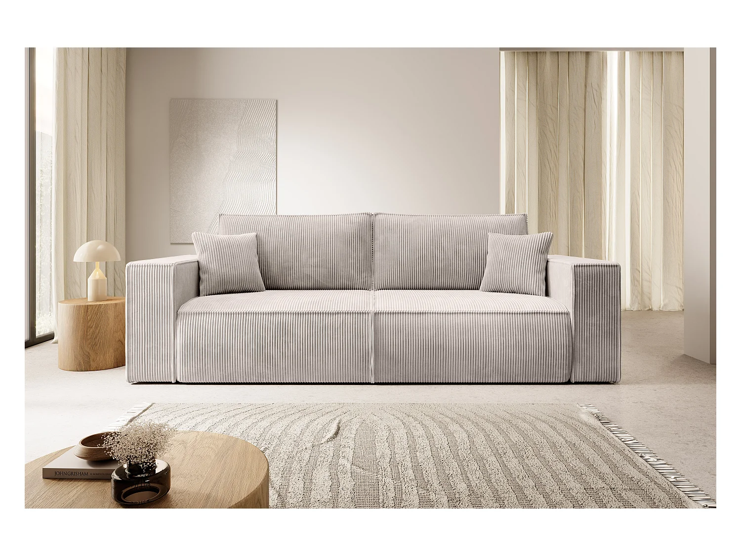 3-Sitzer Schlafsofa mit Bettzeugbehälter - 257 cm - cremefarbig - FARESE