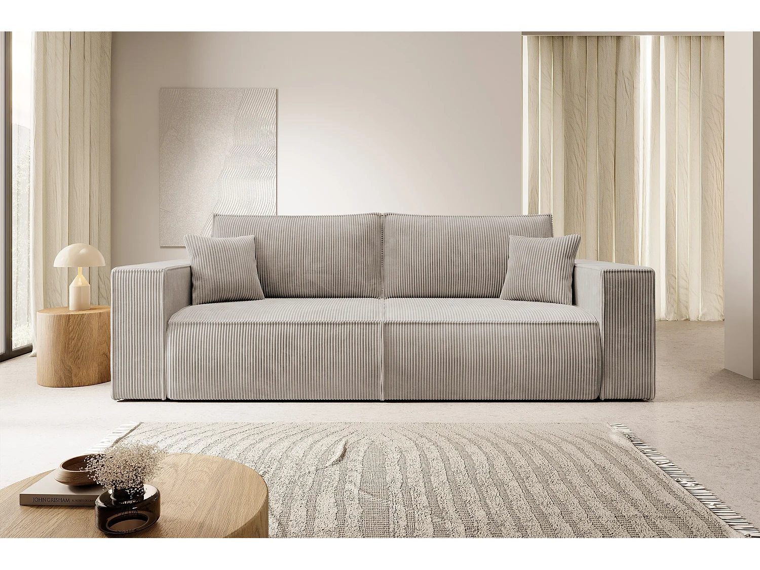 3-Sitzer Schlafsofa mit Bettzeugbehälter - 257 cm - beige - FARESE