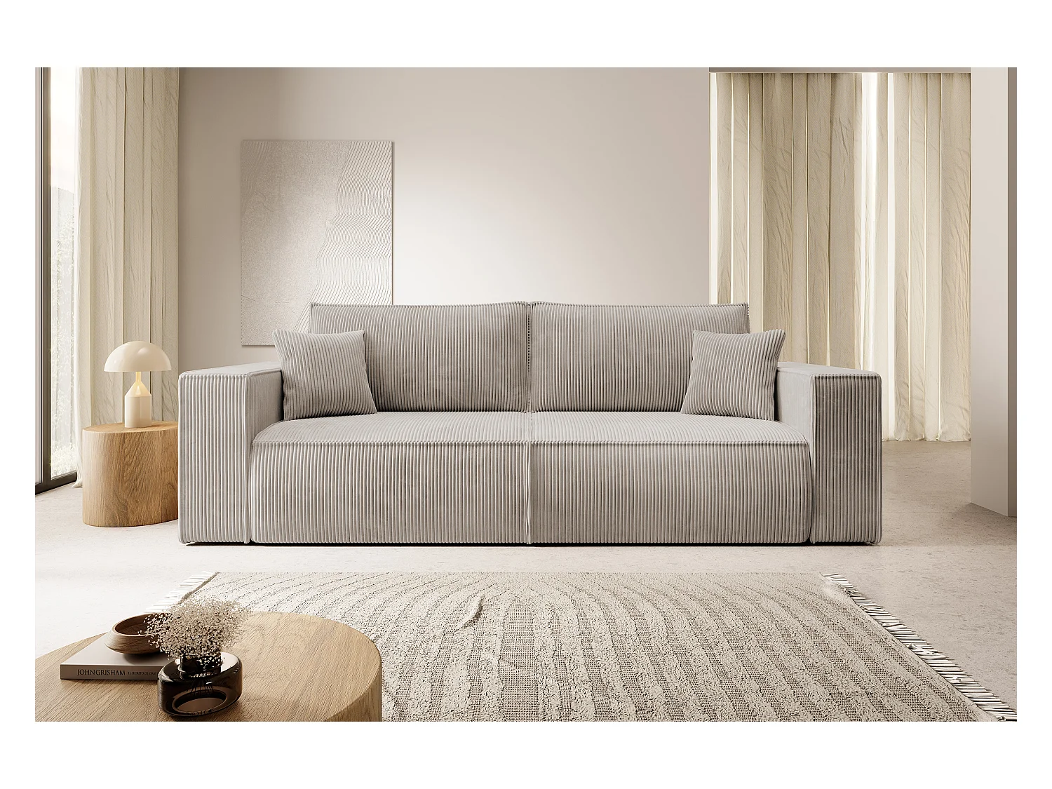 3-Sitzer Schlafsofa mit Bettzeugbehälter - 257 cm - beige - FARESE