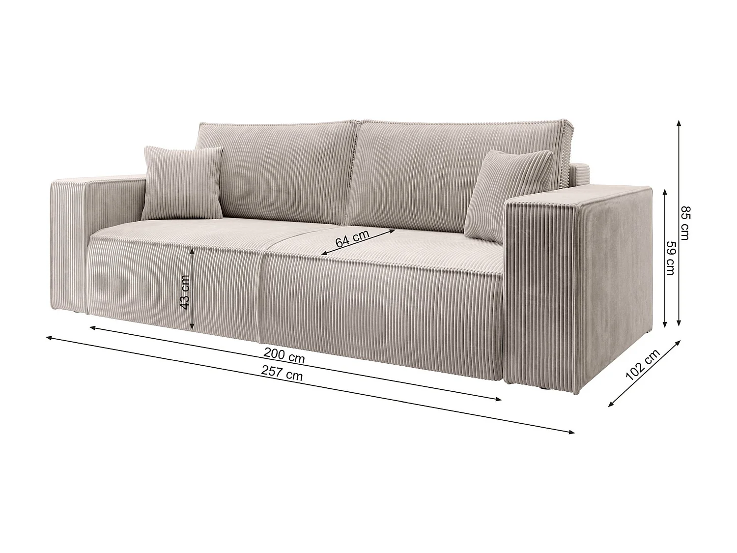 Slaapbank - 257x102 cm - 3 zitplaatsen - beige - FARESE