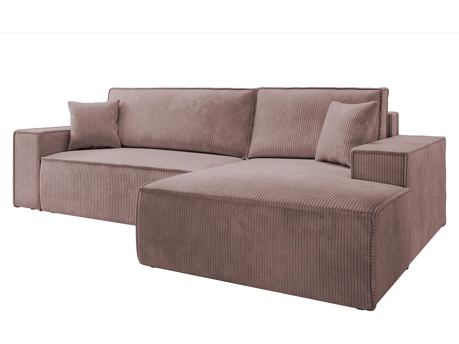 Ecksofa Farese mit Schlaffunktion und Bettkasten - 267 cm - Ottomane rechts - Cordbezug in Rosa - FARESE NEW