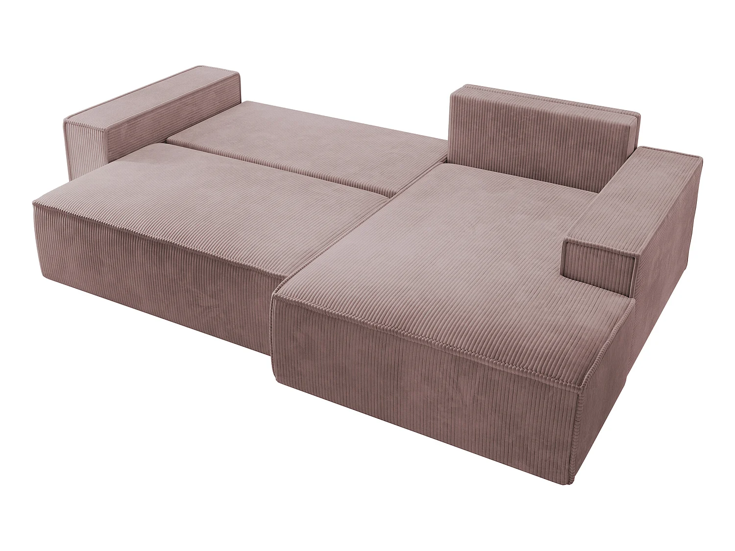 Ecksofa Farese mit Schlaffunktion und Bettkasten - 267 cm - Ottomane rechts - Cordbezug in Rosa - FARESE NEW