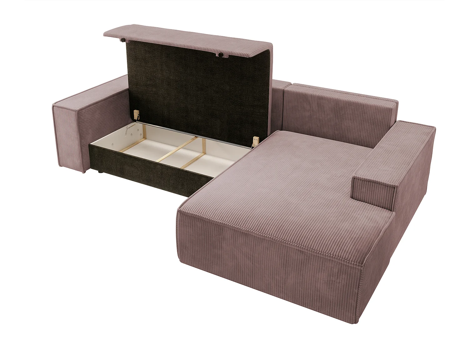 Ecksofa Farese mit Schlaffunktion und Bettkasten - 267 cm - Ottomane rechts - Cordbezug in Rosa - FARESE NEW