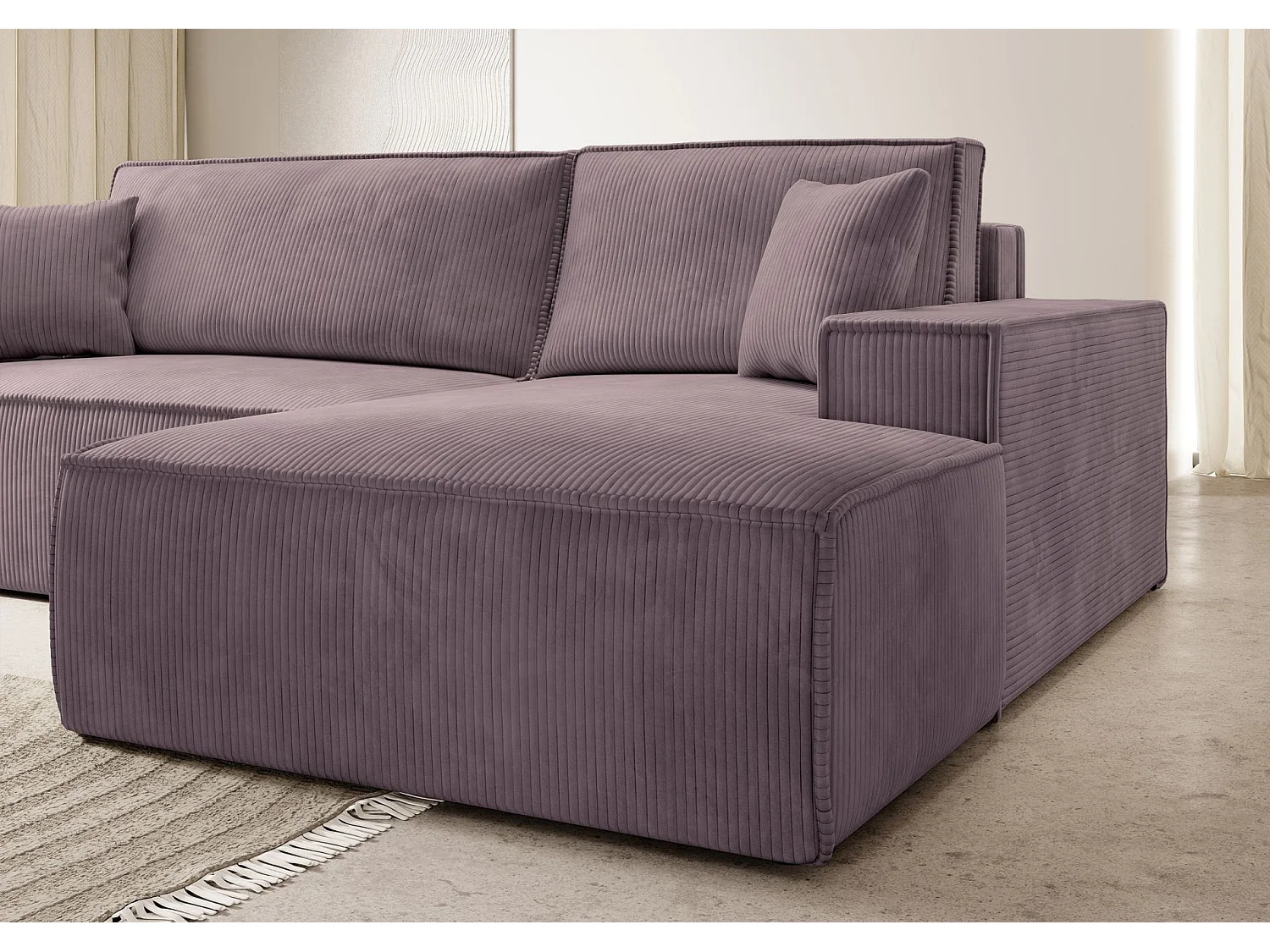 Canapé d'angle NEW - 267 cm - en L avec coffre de rangement Canapé droit en velours côtelé rose - FARESE NEW