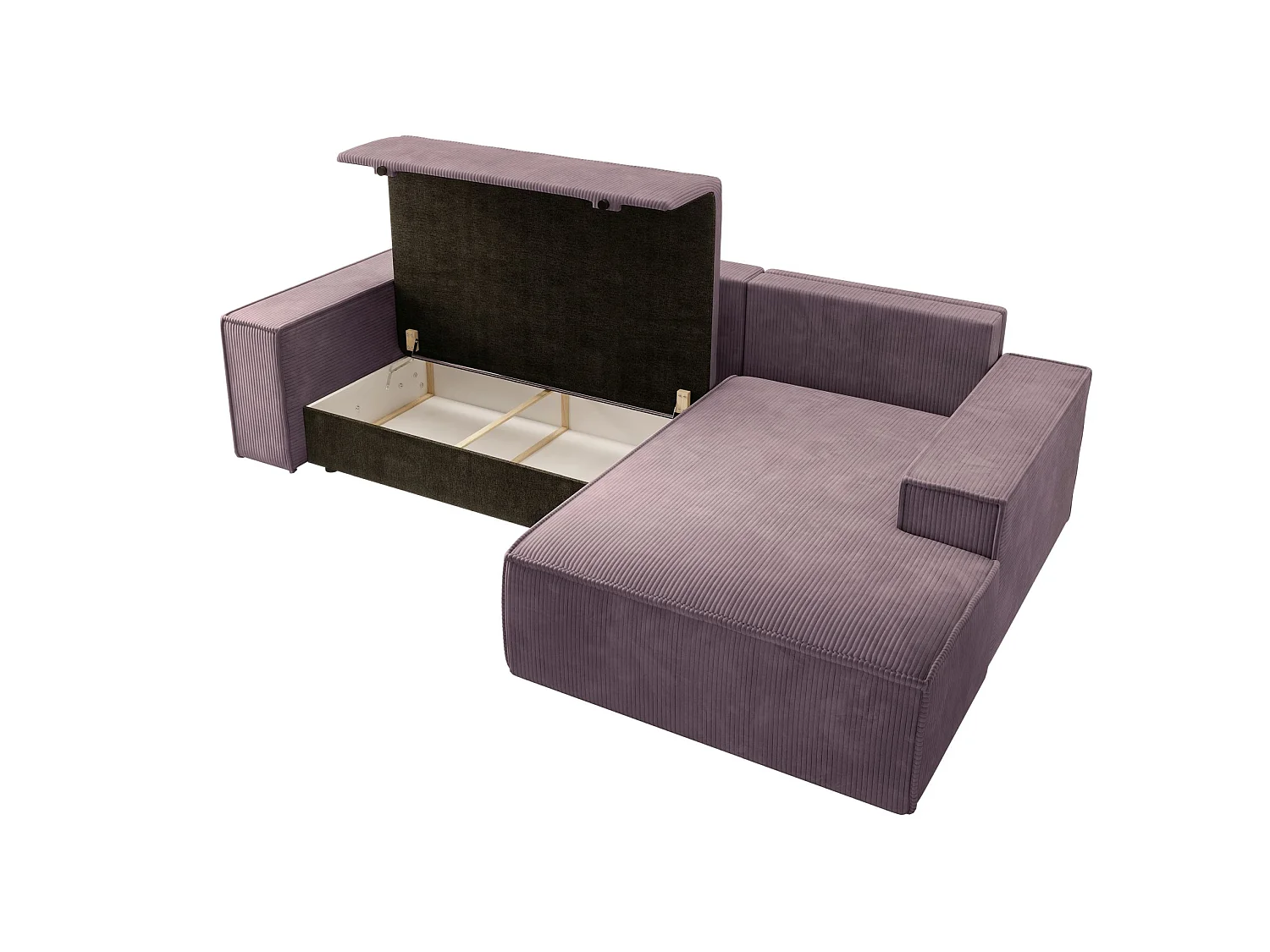 Canapé d'angle convertible 3 places avec coffre en velours rose