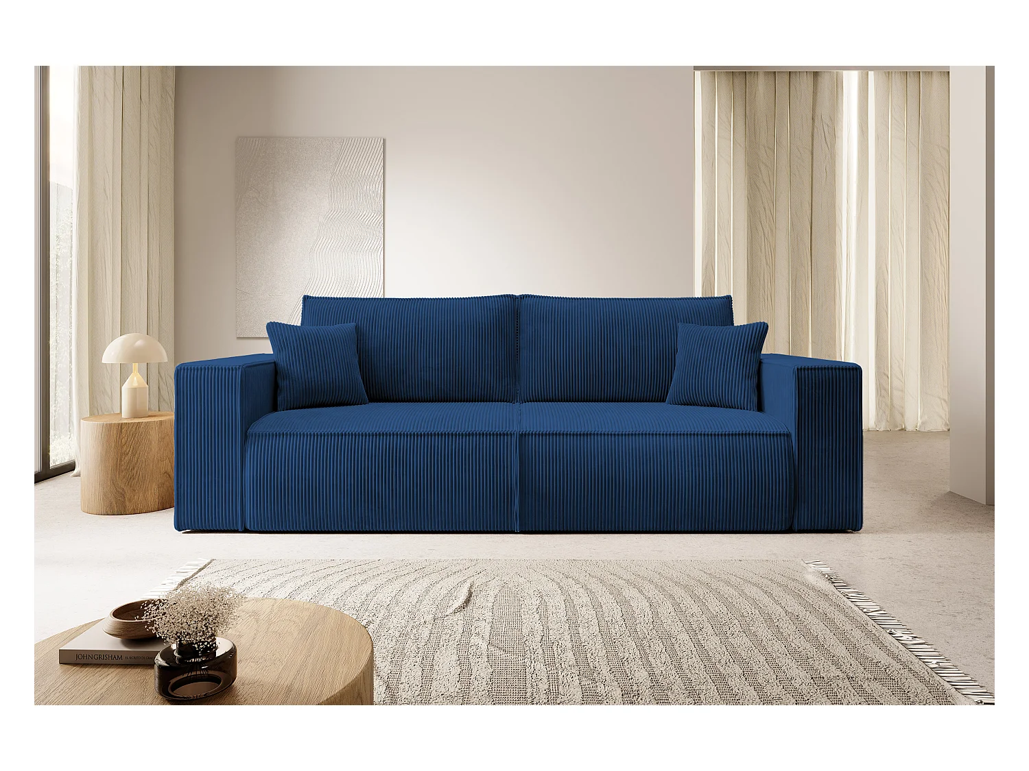 3-Sitzer Schlafsofa mit Bettzeugbehälter - 257 cm - dunkelblau - FARESE