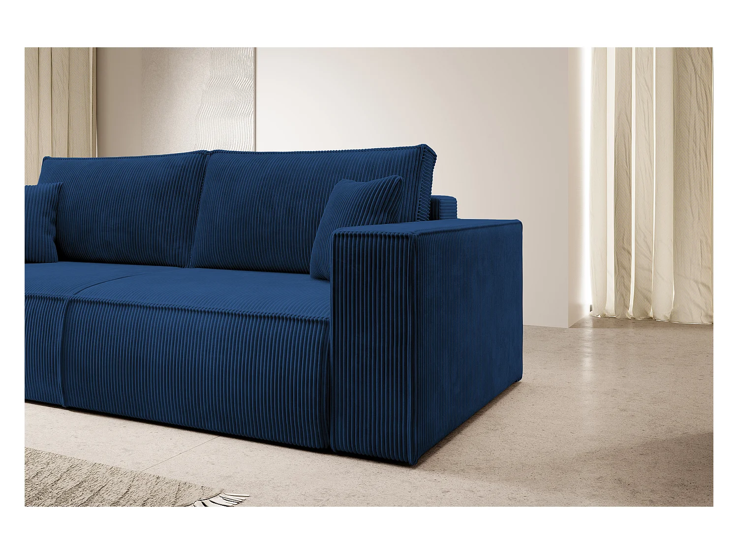 3-Sitzer Schlafsofa mit Bettzeugbehälter - 257 cm - dunkelblau - FARESE