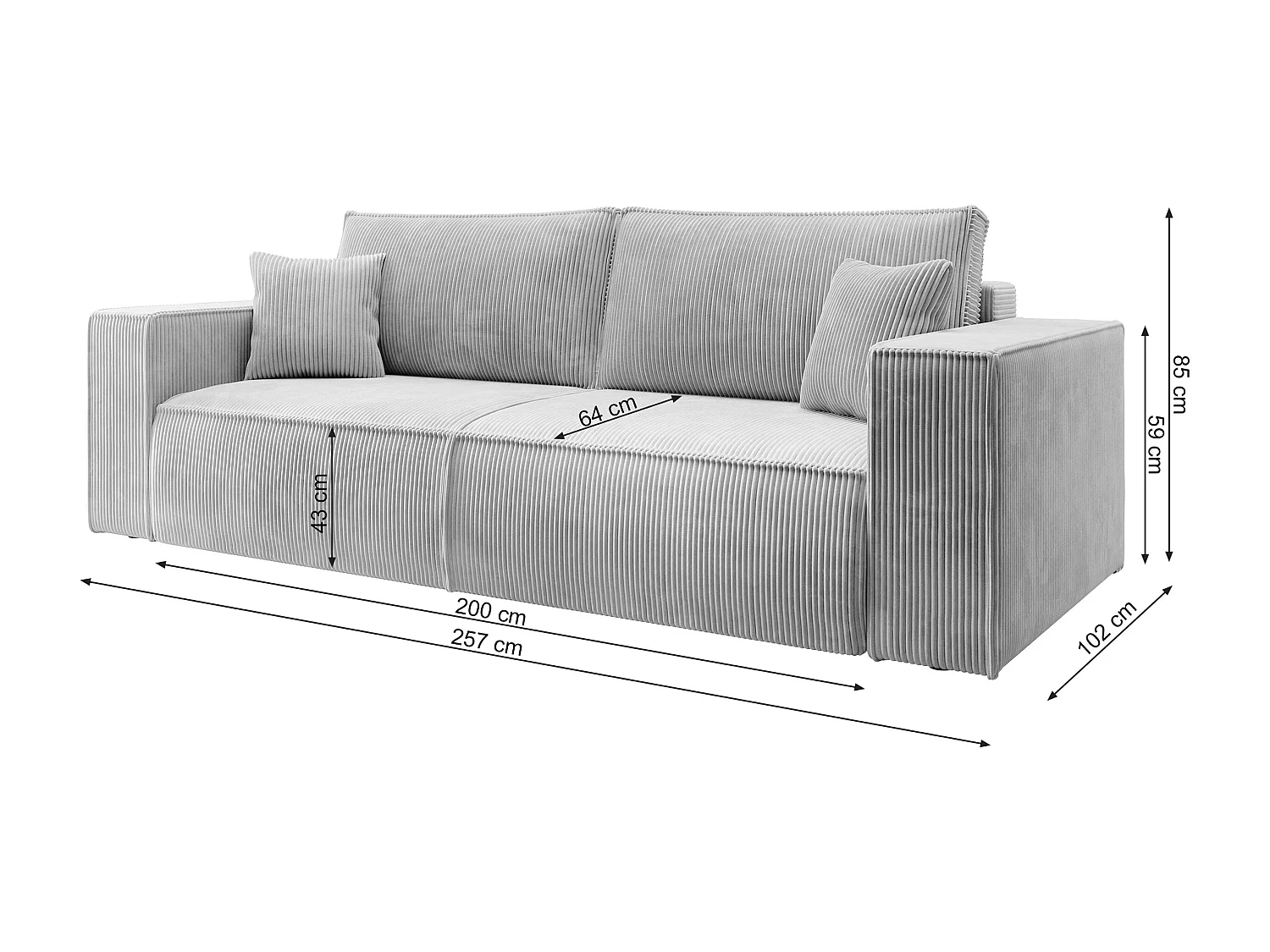 Canapé convertible - 257x102 cm - 3 places - bleu marine - FARESE