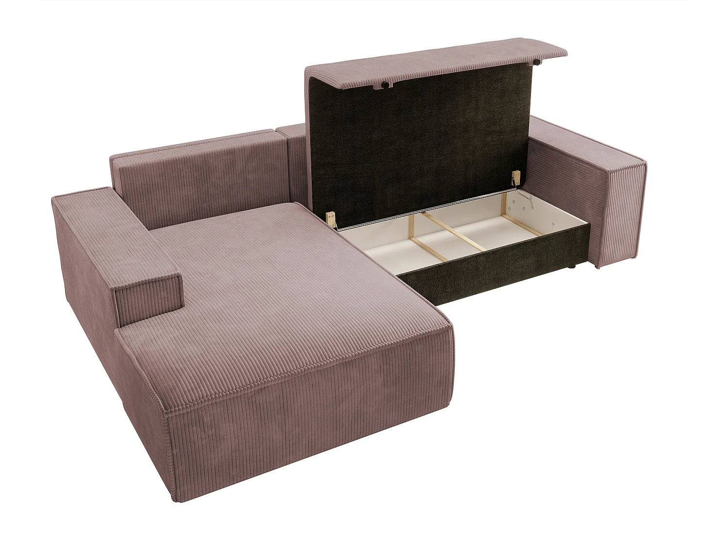 Canapé d'angle NEW - 267 cm - en L avec coffre de rangement canapé gauche en velours côtelé rose - FARESE NEW