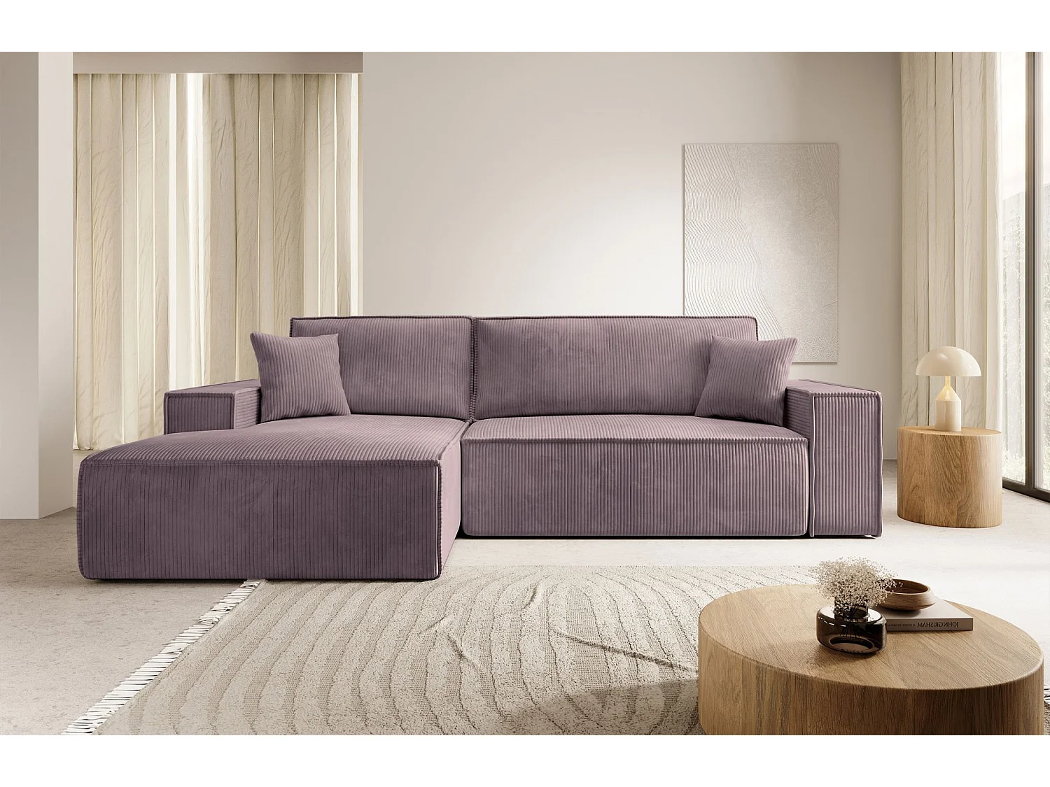 Ecksofa mit Schlaffunktion und Stauraum – Rosa – links – FARESE NEW