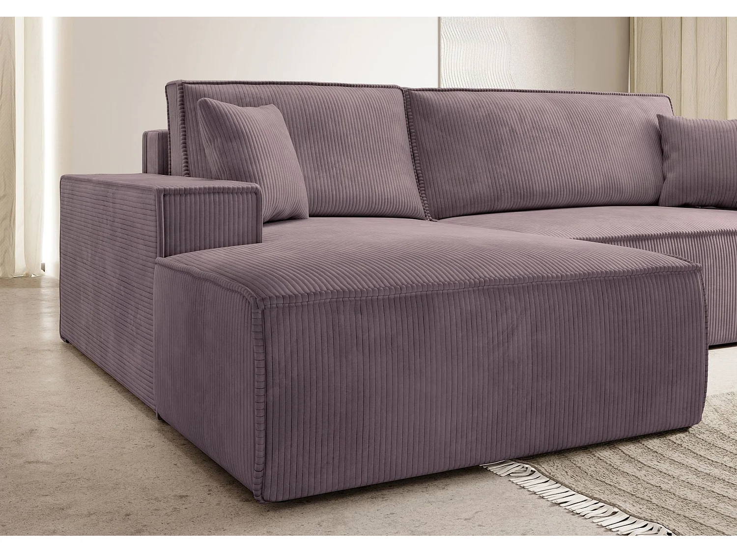 Canapé d'angle convertible 3 places avec coffre en velours rose