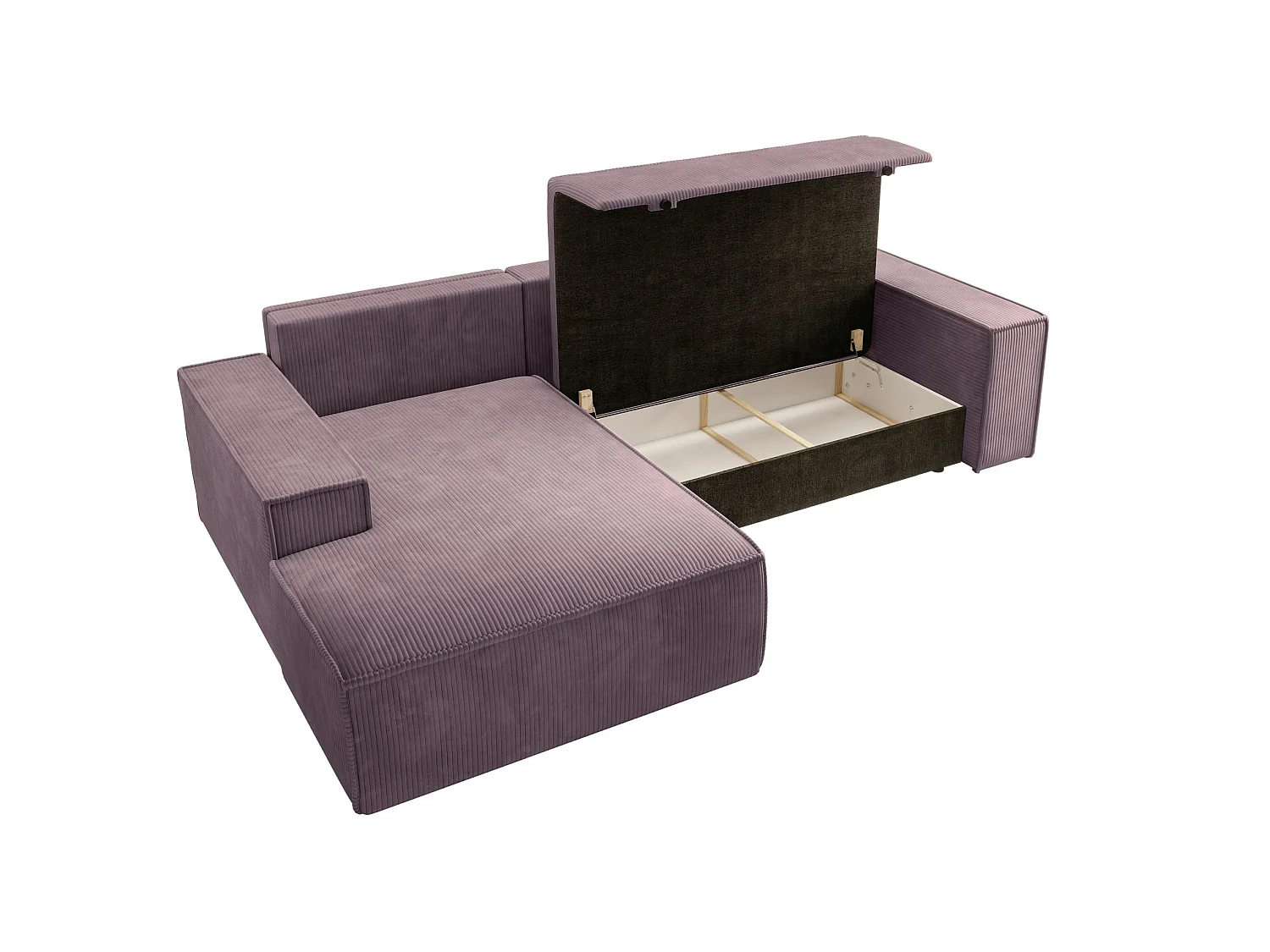 Canapé d'angle convertible 3 places avec coffre en velours rose