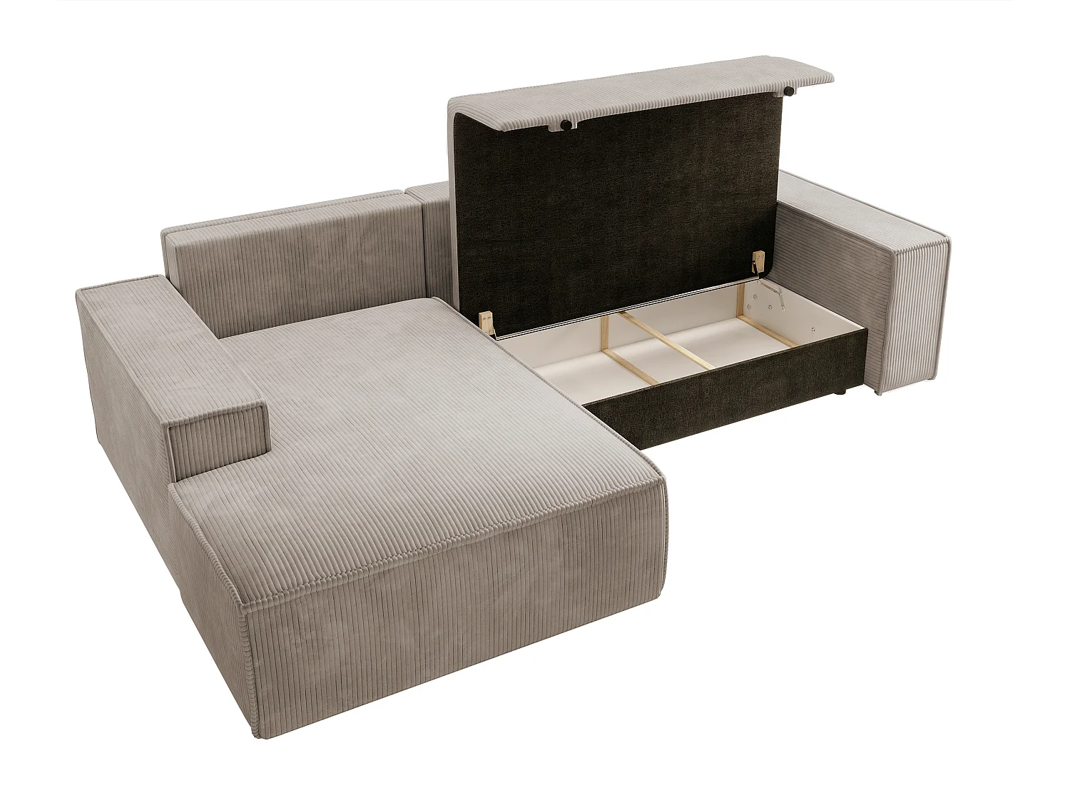 Ecksofa mit Schlaffunktion und Bettkasten - 267 cm - Ottomane links - Cordbezug in Beige - FARESE NEW