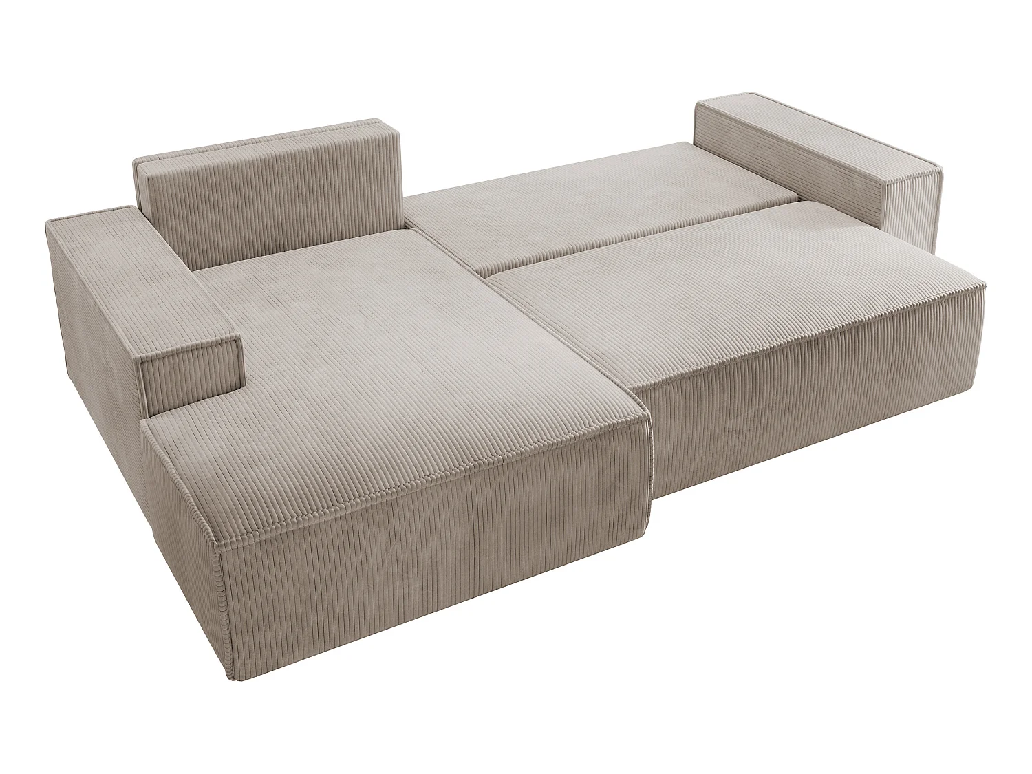 Ecksofa mit Schlaffunktion und Bettkasten - 267 cm - Ottomane links - Cordbezug in Beige - FARESE NEW