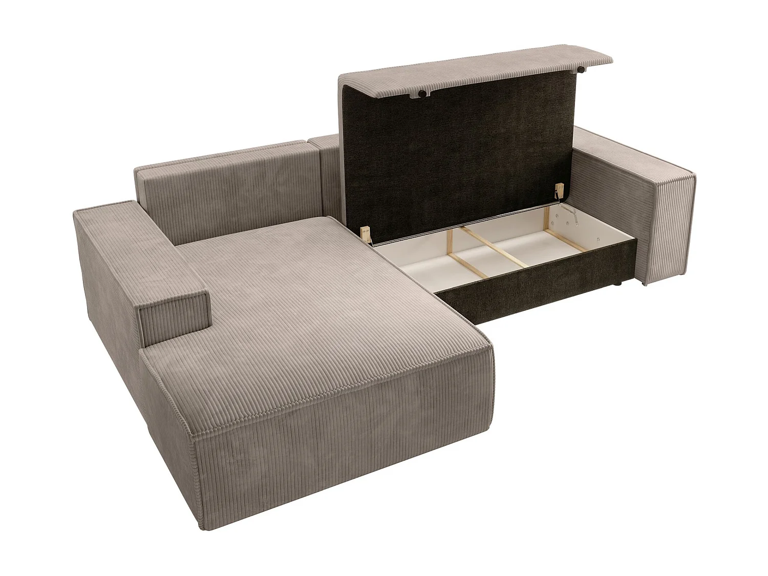 Canapé d'angle NEW - 267 cm - en L avec coffre de rangement velours côtelé beige côté gauche - FARESE NEW