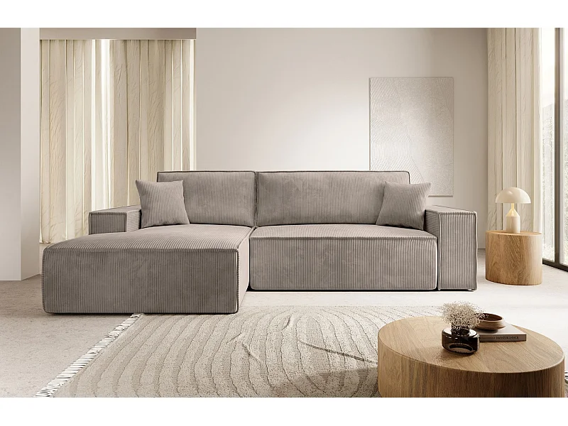 Hoekbank - 267 cm - L-vormig met beige corduroy opbergvak aan de linkerkant - FARESE NIEUW